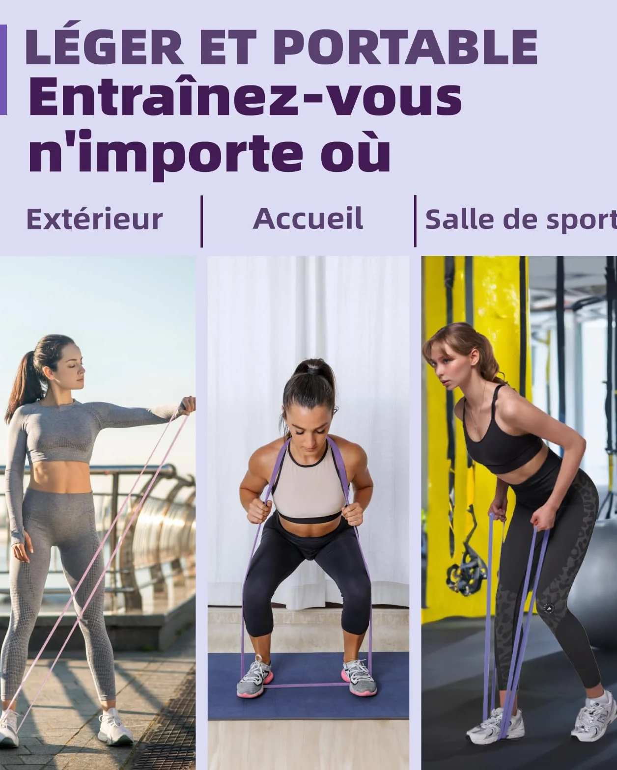 Fitense Kit Bandes de Résistance pour Femmes - Lot de Bande de Elastique Musculation avec Ancrage de Porte/Sac/Affiche, Bande de Resistance Traction pour Étirement/Pilates/Musculation/Thérapeutique