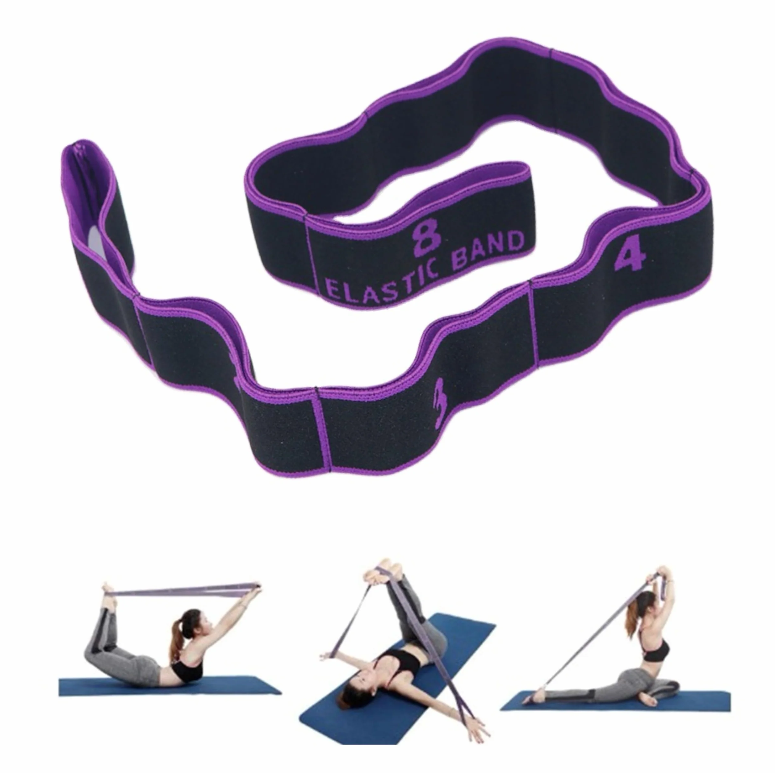 GIMIRO Ceinture de yoga élastique avec 8/9/10/11 boucles pour pilates, fascias, musculation, étirement du corps, ballet, danse, fitness