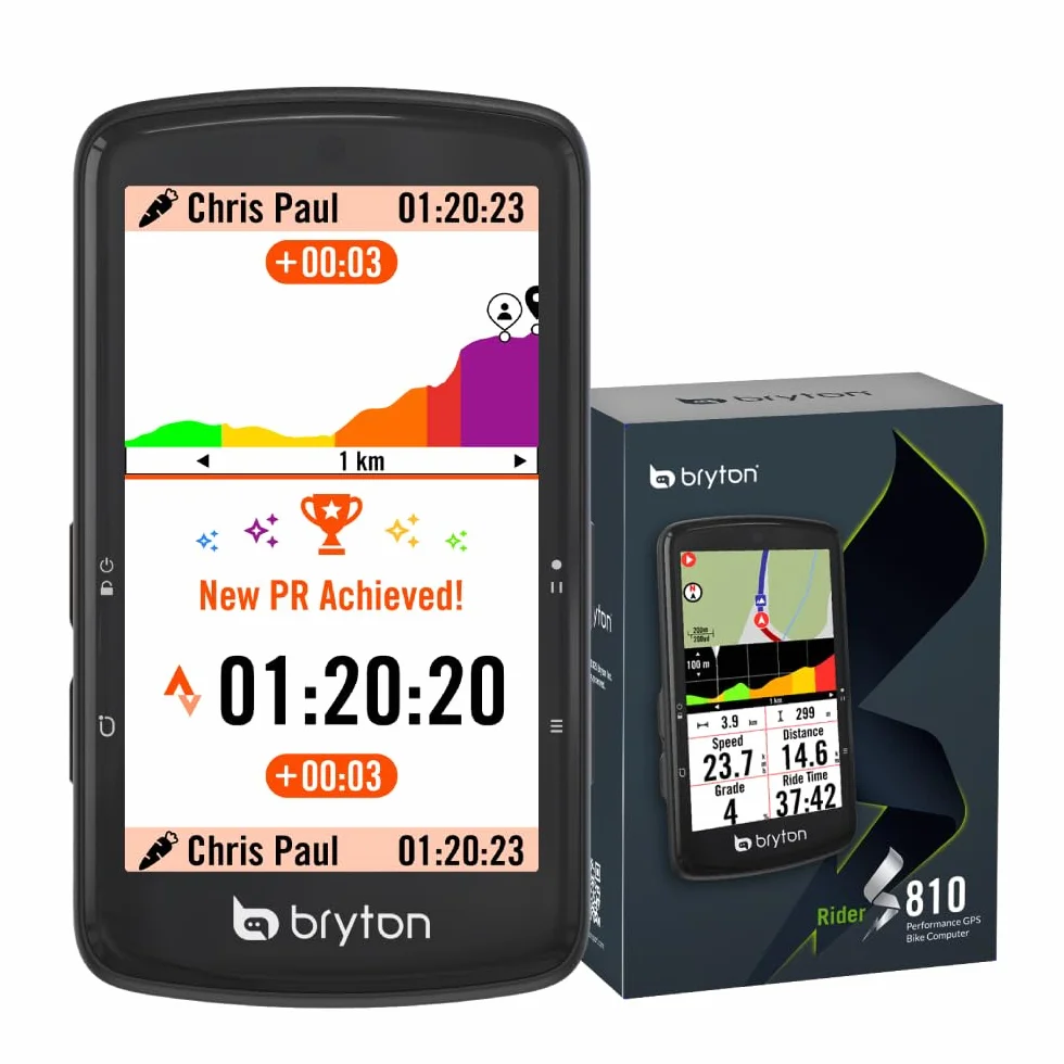 Bryton Rider S810 Compteur GPS Vélo avec écran Couleur 3,5" en Verre incurvé 2,5D, autonomie 50 h, Carte Europe Hors Ligne, Navigation Virage par Virage, Ant+/BLE, Segments Strava Live