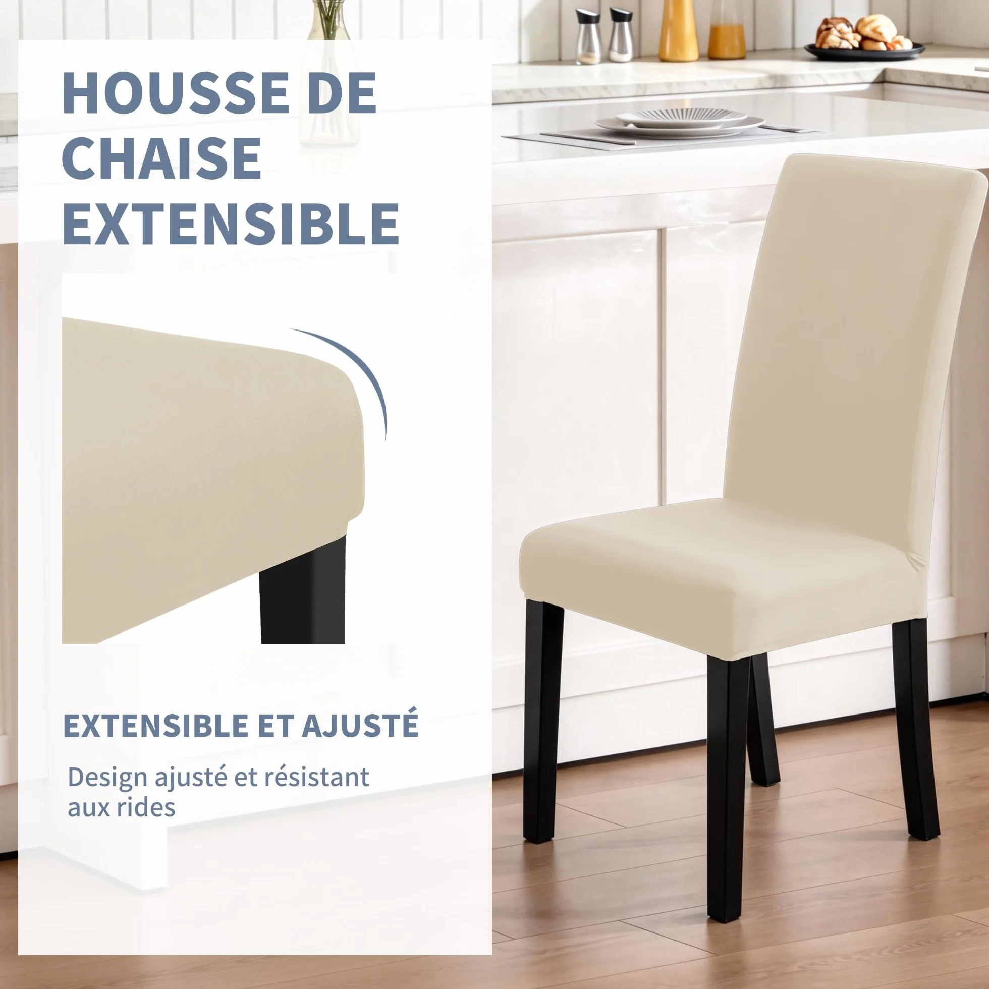 Housse de Chaise Haute de Bureau Lot de 4 pièces Beige pour Salon Cuisine