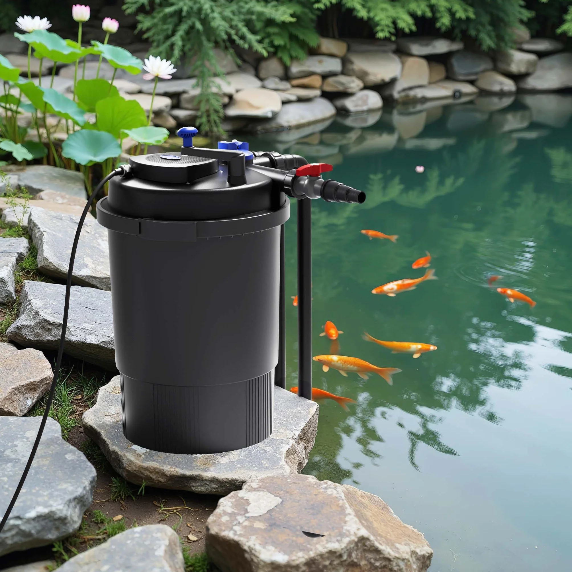 SunSun Kit complet CPF-30000 Filtre de bassin à pression 12000 L 55W lampe UV NEO12000 SuperECO pompe 12000l/h 100W 10m Tuyau 38 mm (1 1/2") collier de serrage W1 44-47mm