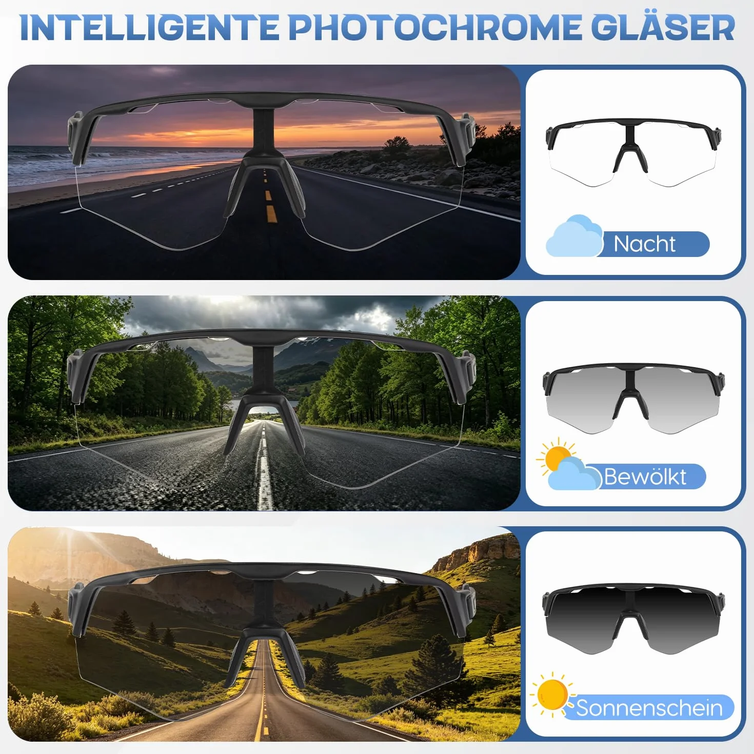 Lunettes de vélo auto-colorantes pour homme et femme, UV400, lunettes de course, lunettes de soleil, lunettes de vélo de course pour vélo VTT