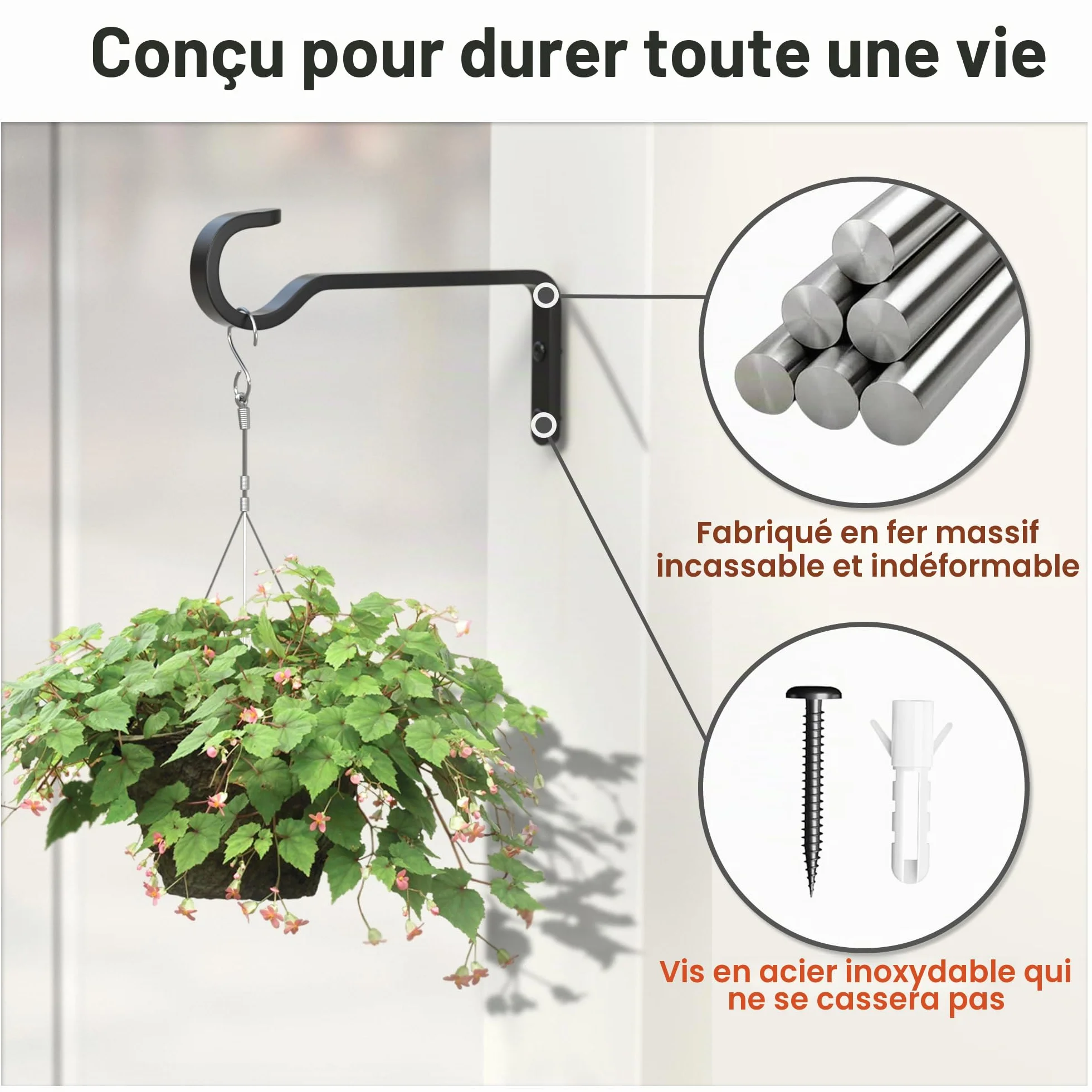 Saffruff Lot de 2 Crochets Muraux 14,5 cm pour Plantes Suspendues, Support pour Plantes Extérieur