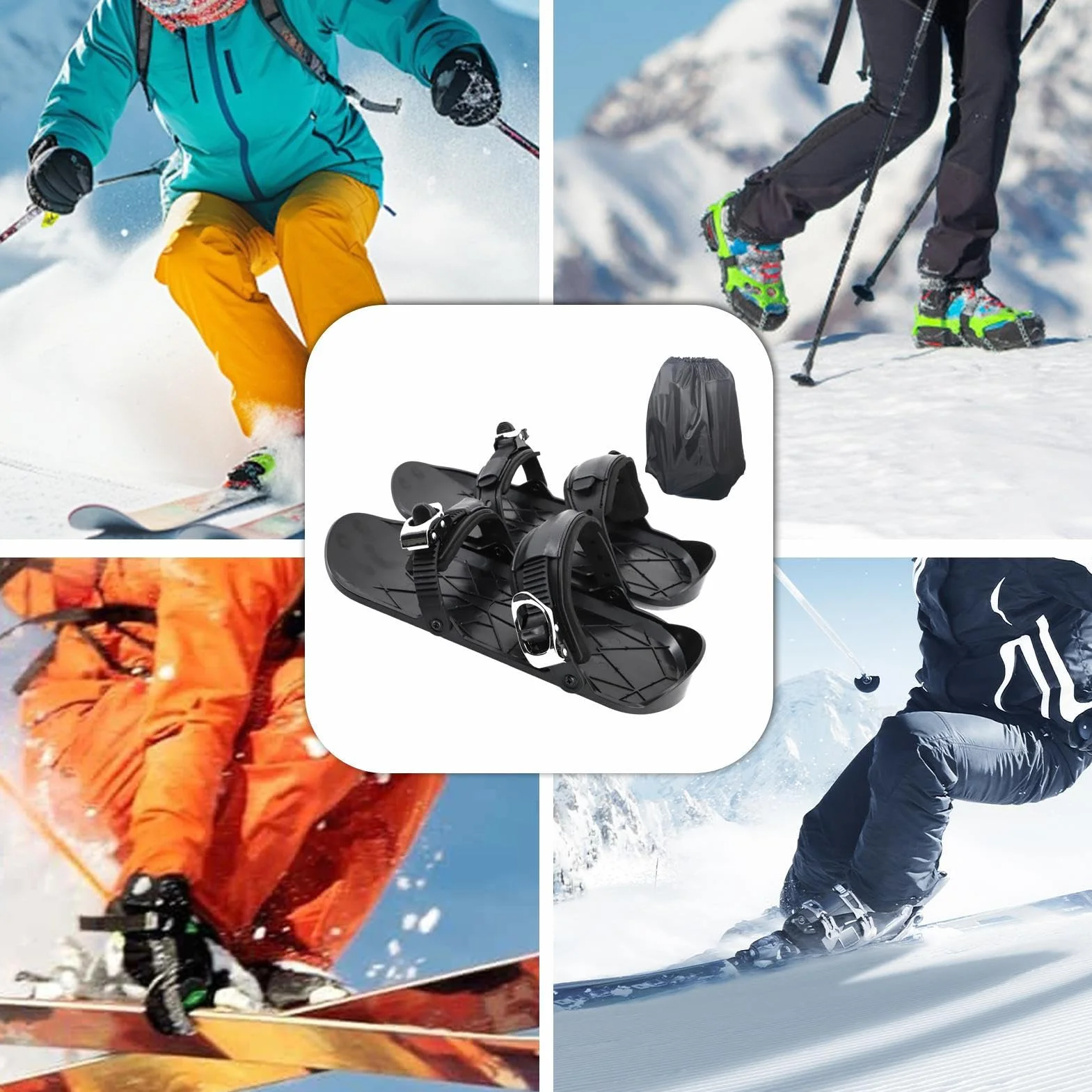 Mini Ski Skates, Chaussures De Ski Courtes Bottes Patins Neige, Skis Patins Neige Planches Courtes Chaussures Patinage Glace, Réglables Mini Skis Patinage Glace Raquettes Neiges Patinages Extérieur