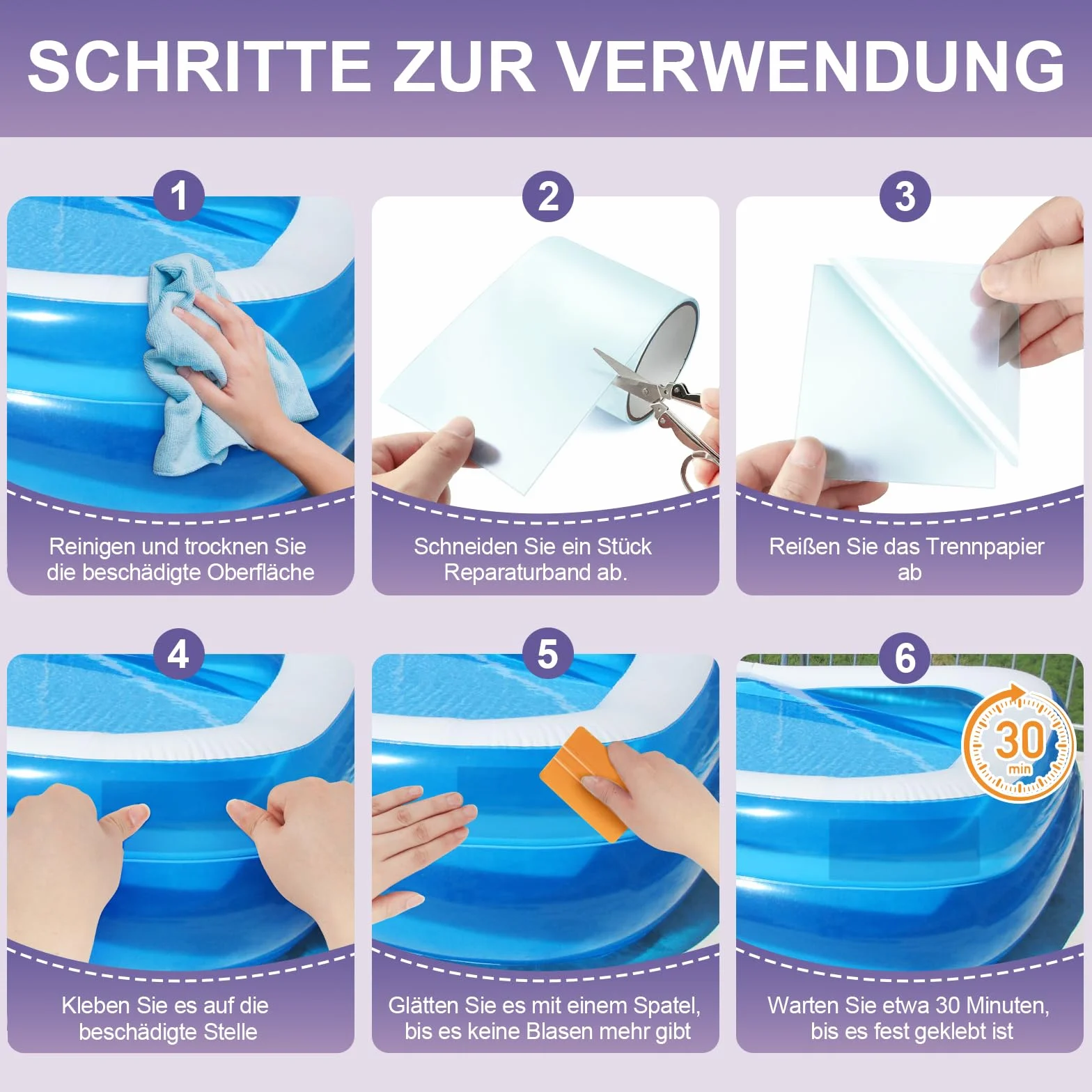 Kit Réparation Piscine 10x300 cm Rustine PVC Auto-Adhésif pour Piscine Hors Sol Spa
