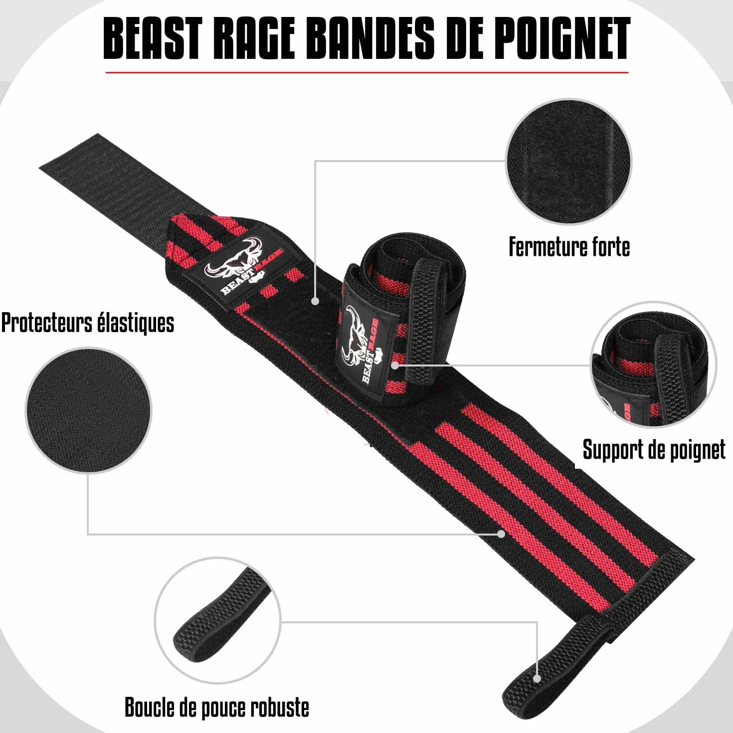 Beast Rage Gym Sangles d'haltérophilie pour fitness Sangle de support de poignet rembourrée en néoprène pour musculation, entraînement, sangle de traction, accessoires de fitness pour hommes et femmes