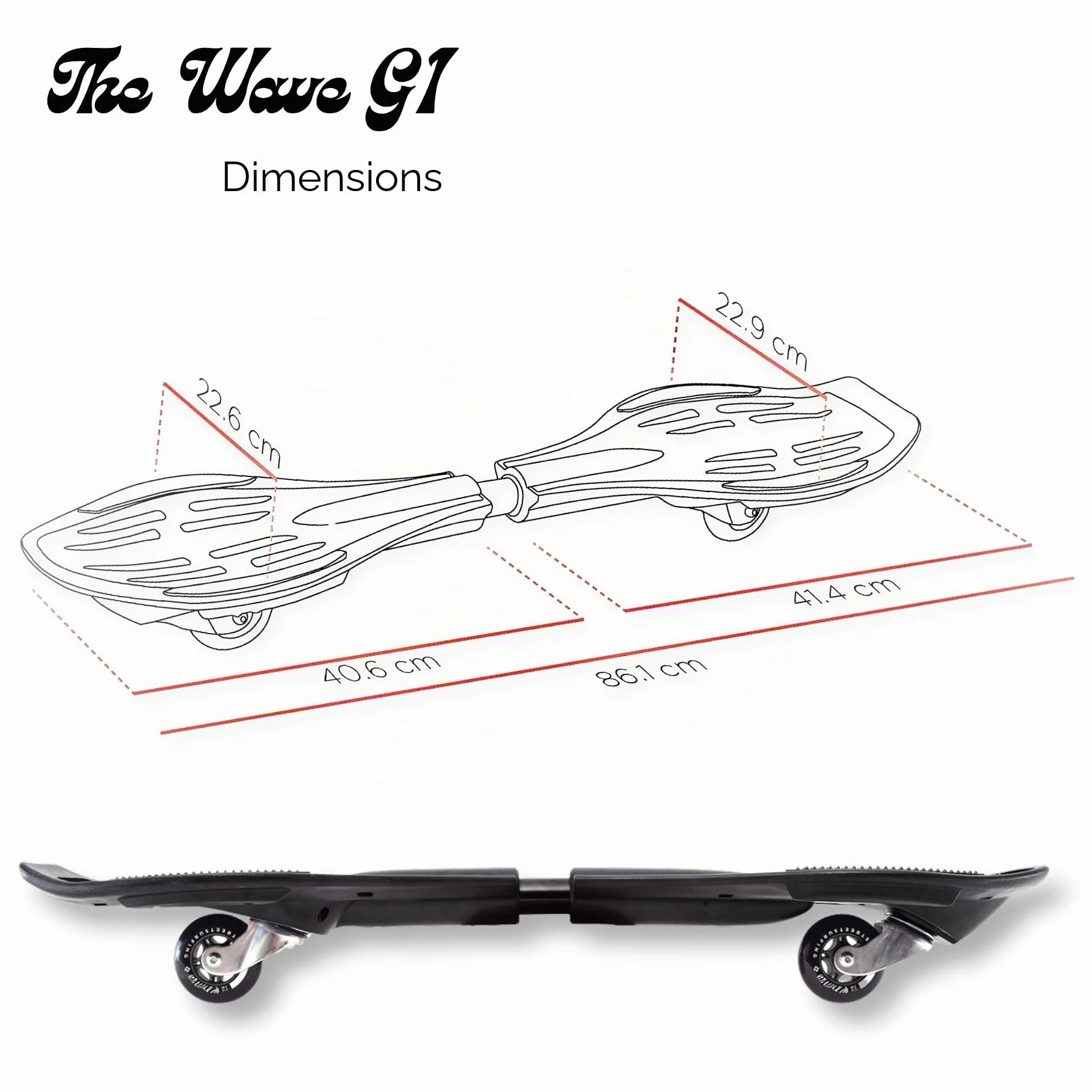 Streetsurfing Waveboard The Wave G1, différents designs au choix, roulettes en PU pivotantes à 360 degrés, l'original, le classique