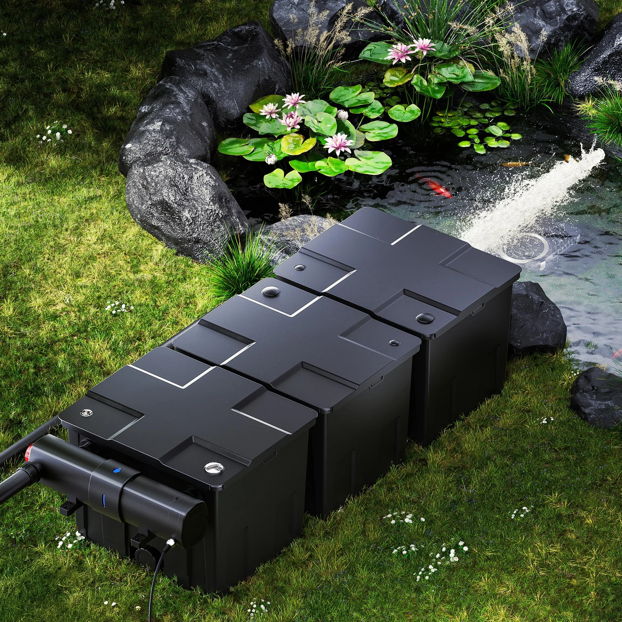 SunSun CBF-350C Kit Filtre Bassin 90000L Biologique NEO10000 Pompe 10000l/h 80W CUV-236 Lampe UVC 36W 25m Tuyau 25mm Y-distributeur