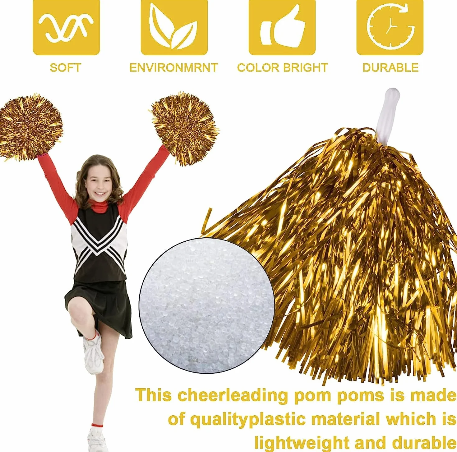 Pompom Girl Cheerleading 12PCS Pompon Cheerleader Poms Sport Foil avec Poignée