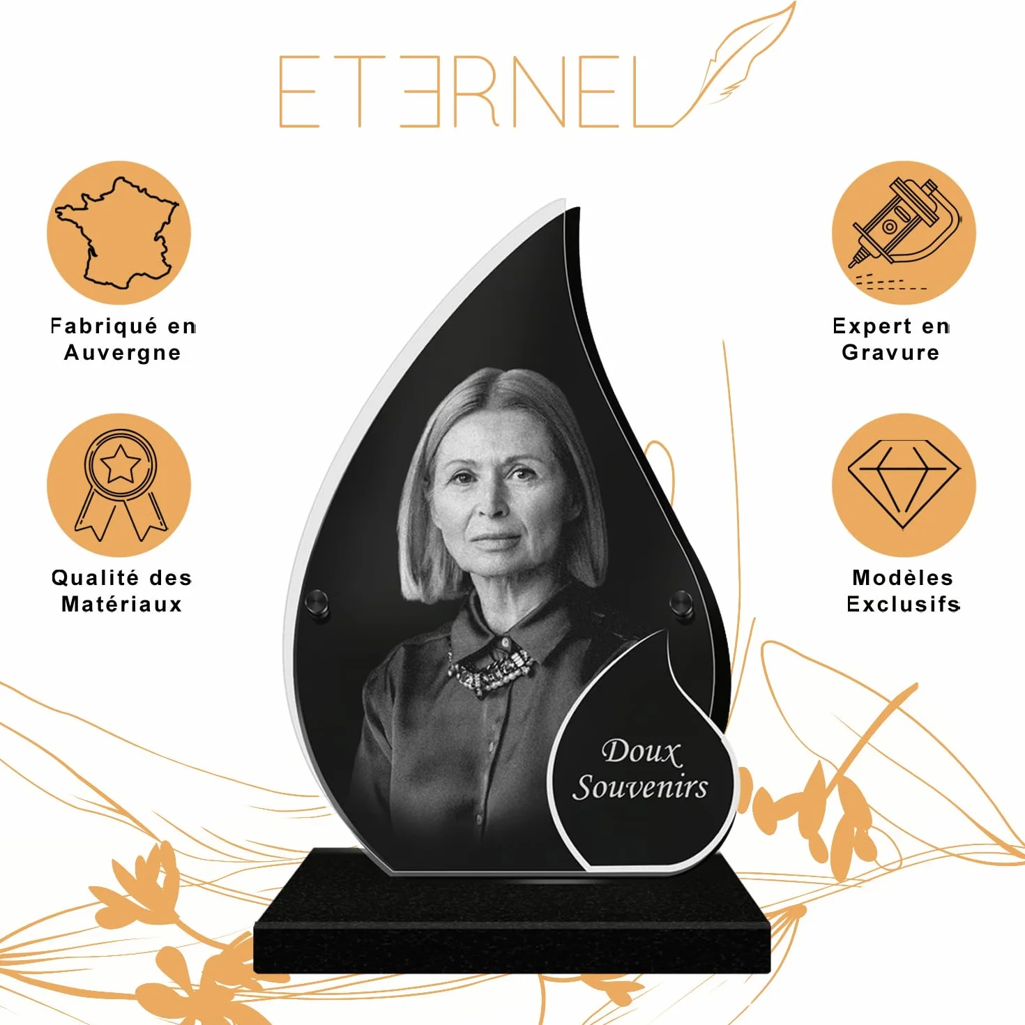 Plaque Funéraire Personnalisée Cœur Perpétuel Gravée au Laser Plexiglass pour Hommage