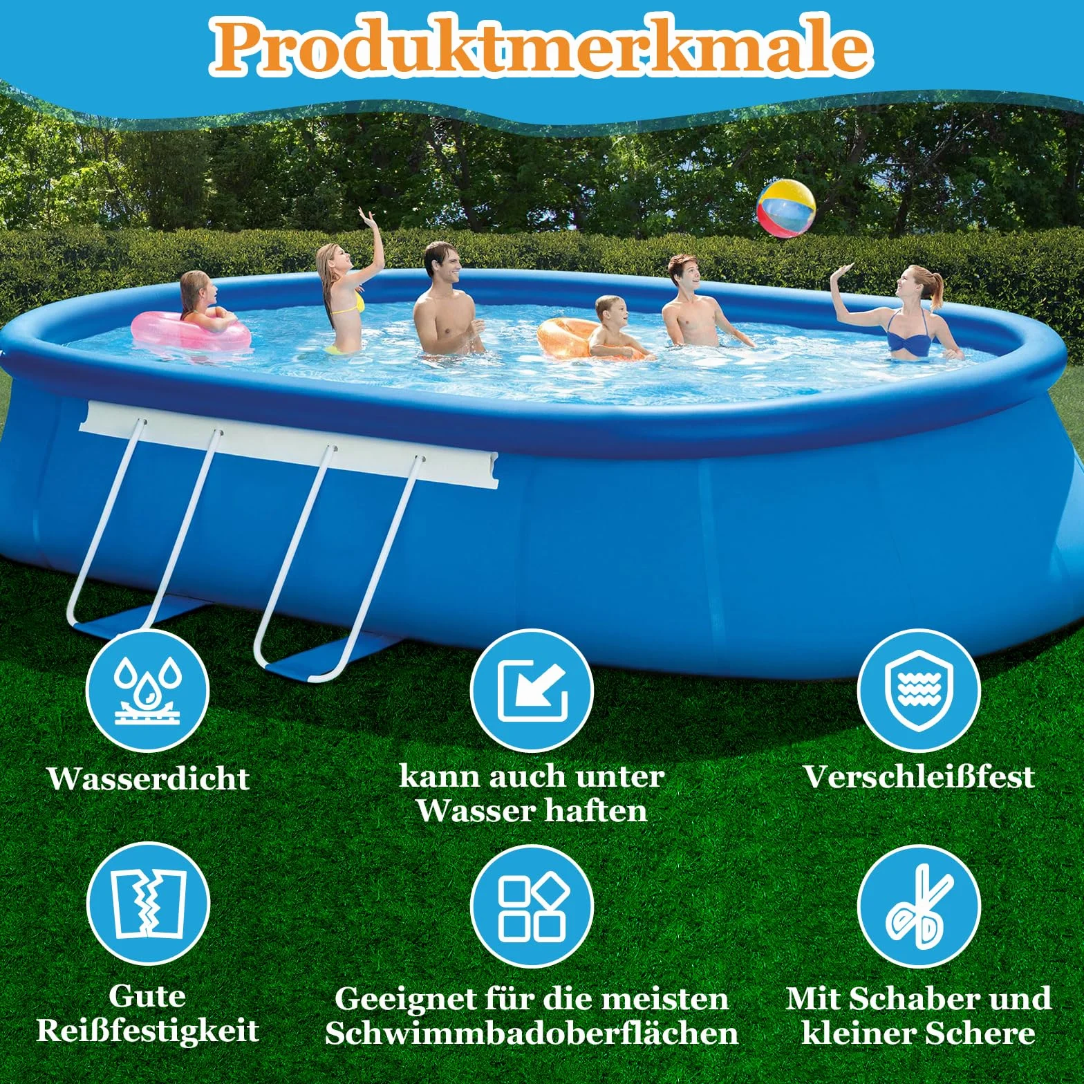 Kit Réparation Piscine Hymarvo 10x150cm Rustine PVC Imperméable Patch Ruban Adhésif Tubulaire