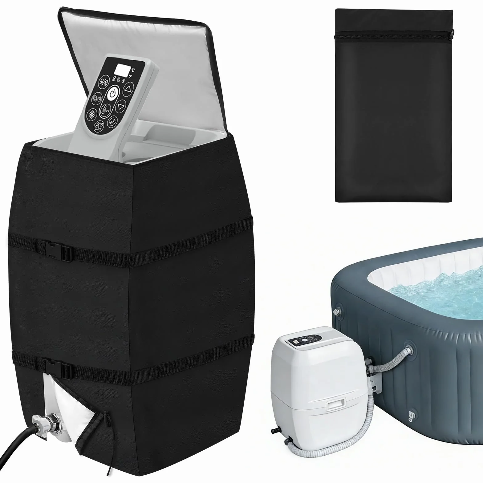 AOOWU Housse de Pompe de Chauffage Spa, Ajustable et Pliable avec Cordon et Sangles renforcées