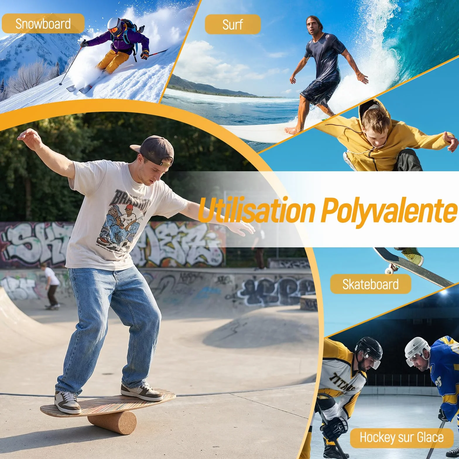 COSTWAY Planche d'Équilibre en Bois avec Rouleau en Liège Stabilisé, Balance Board d'Intérieur à Améliorer Force Centrale&Stabilité, Planche de Surf Avancée pour Yoga, Entraînement du Corps