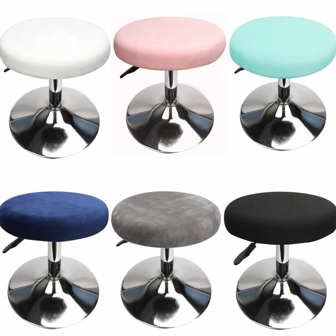 Housse Tabouret Rond 30-40cm Velours Extensible Lavable Noir