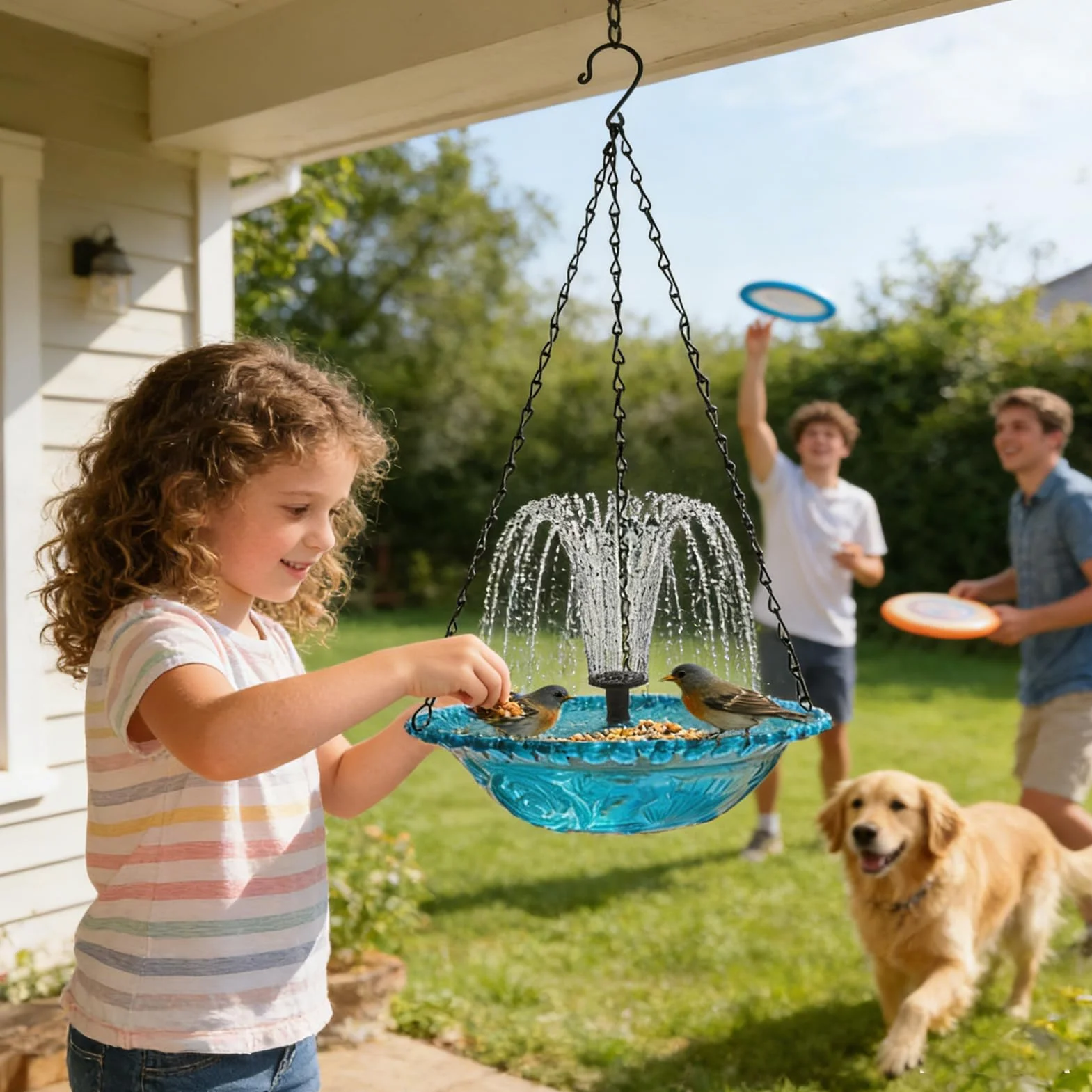 Fontaine Solaire pour Bain d'Oiseaux, Cascade Suspendue Jardin, Pompe à Eau Solaire Bol Décoration