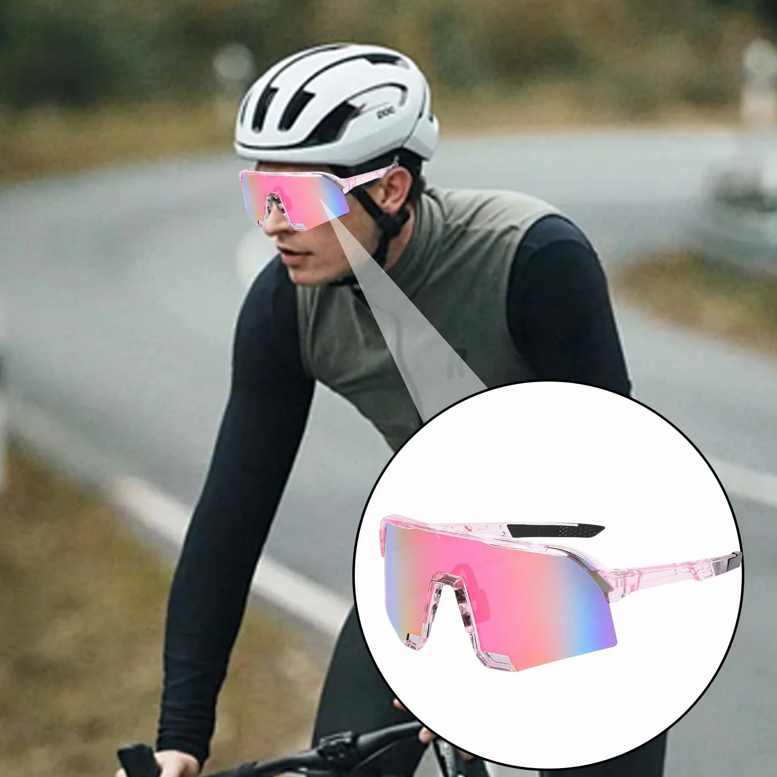 Lunette De Vitesse, Lunette Vitesse De Sport pour Femme Homme, Road Bike Glasses pour Velo Cyclisme Moto Conduite Baseball Alpinisme Running Pêche UV400 Protection, Rose