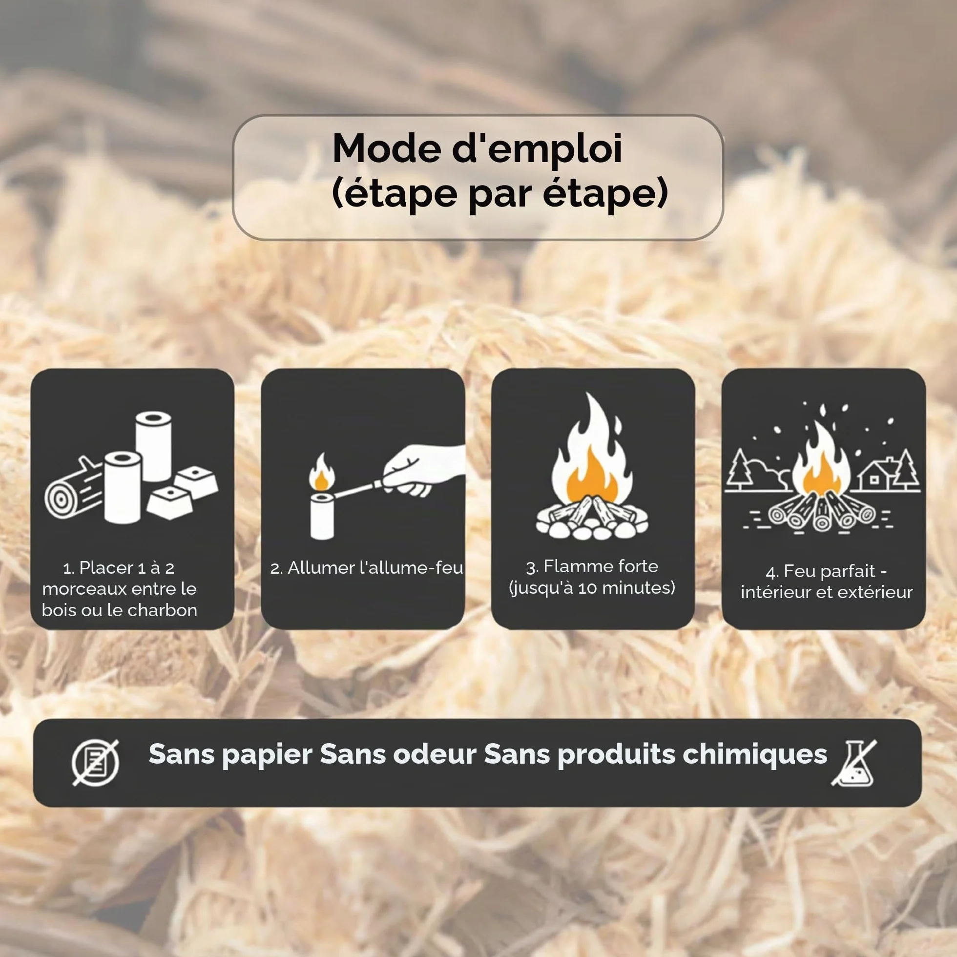 HORECA CANDLES Allume-Feu Naturel Laine de Bois Cire Lot 200 Allume-Feux Écologiques Barbecue Cheminée Poêle Bois Brasero