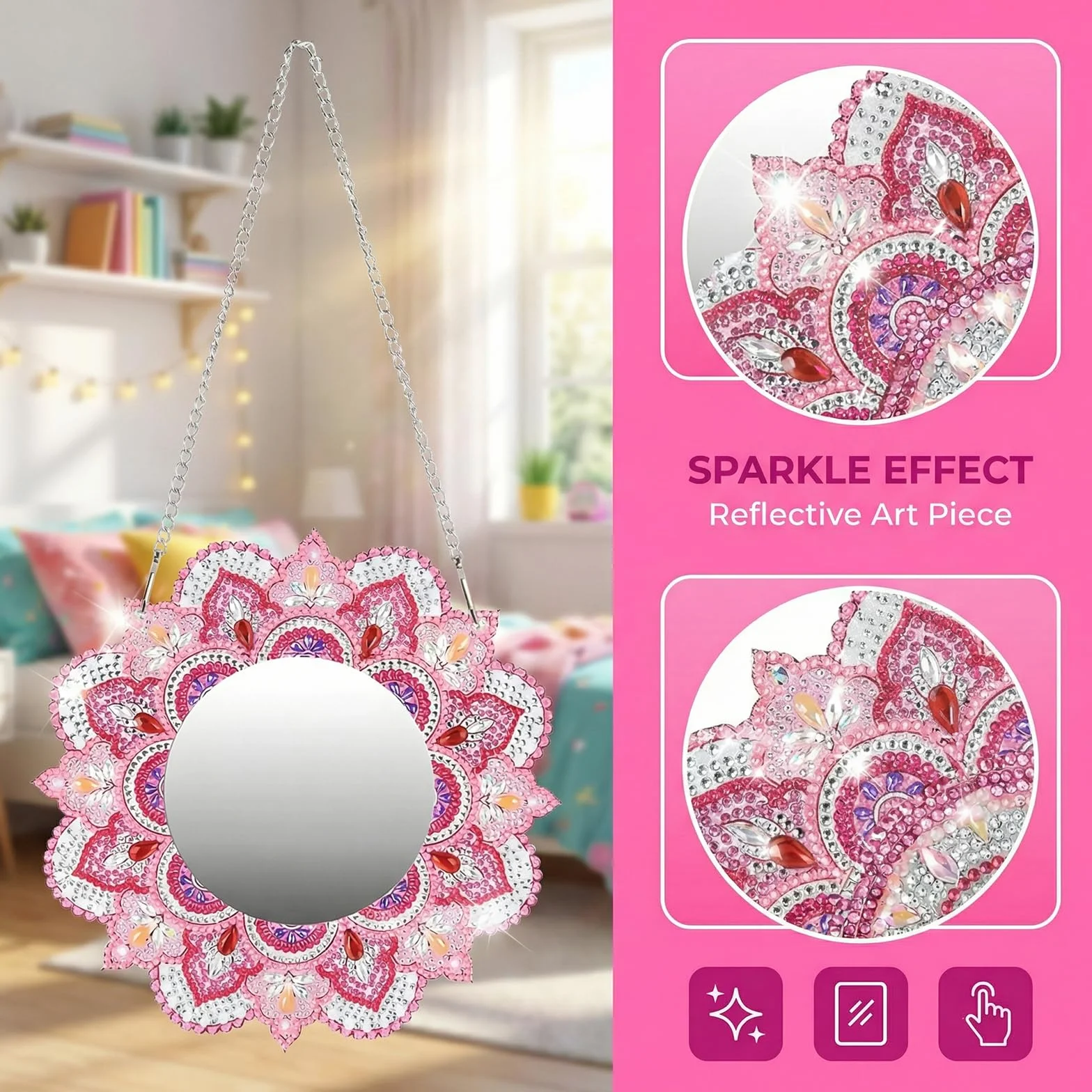5D Diamond Painting Mirror Mandala DIY Kit pour Decoration Chambre Murale Filles 5-12 Ans