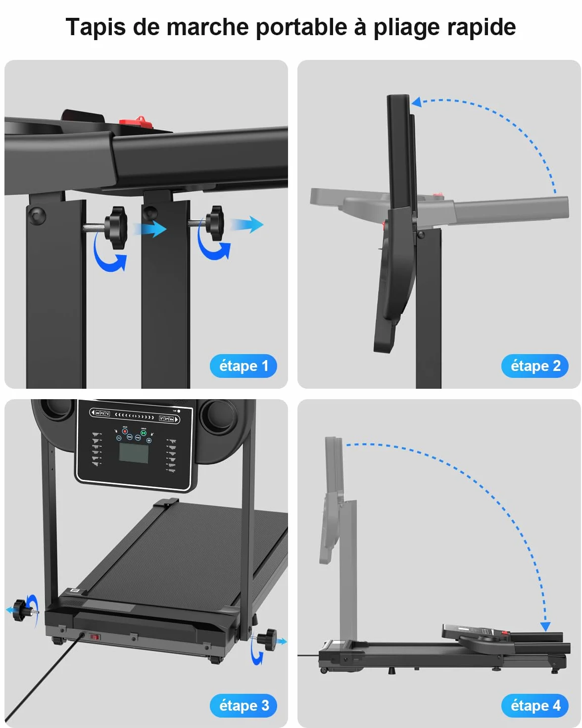 Tapis de Course Marche Pliable - Tapis de Marche Pliable Motorise Walking Pad Electrique Silencieux Tapis Roulant 10 km/h Treadmill Compact pour la Maison et Le Bureau