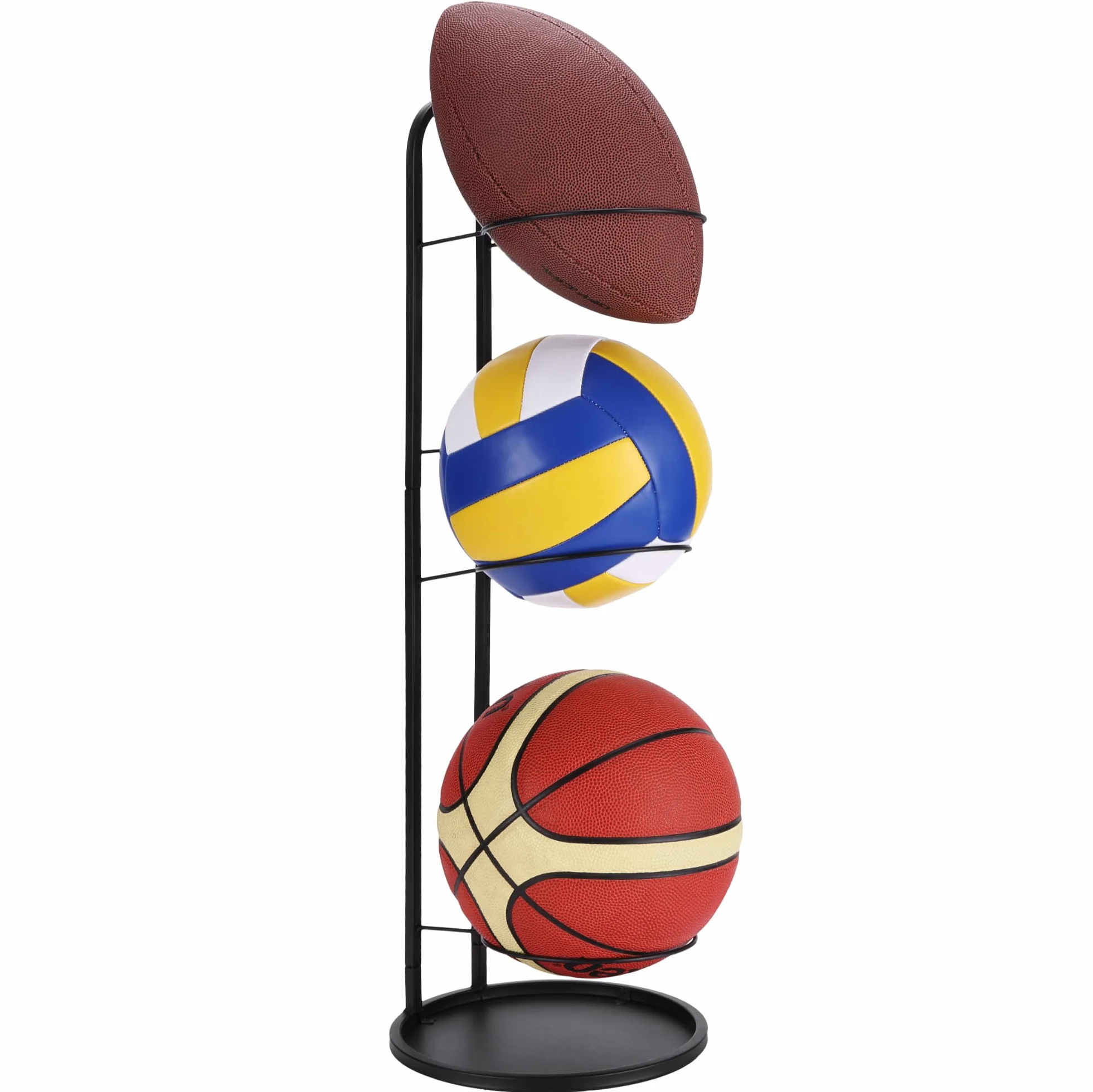 Navaris Support Ballon Foot - Rangement Ballon de Volleyball Basket en Acier Carbon 70 x 24,5 cm avec 3X Socle - Range Ballon pour Salle de Sport Garage Entrée de Maison