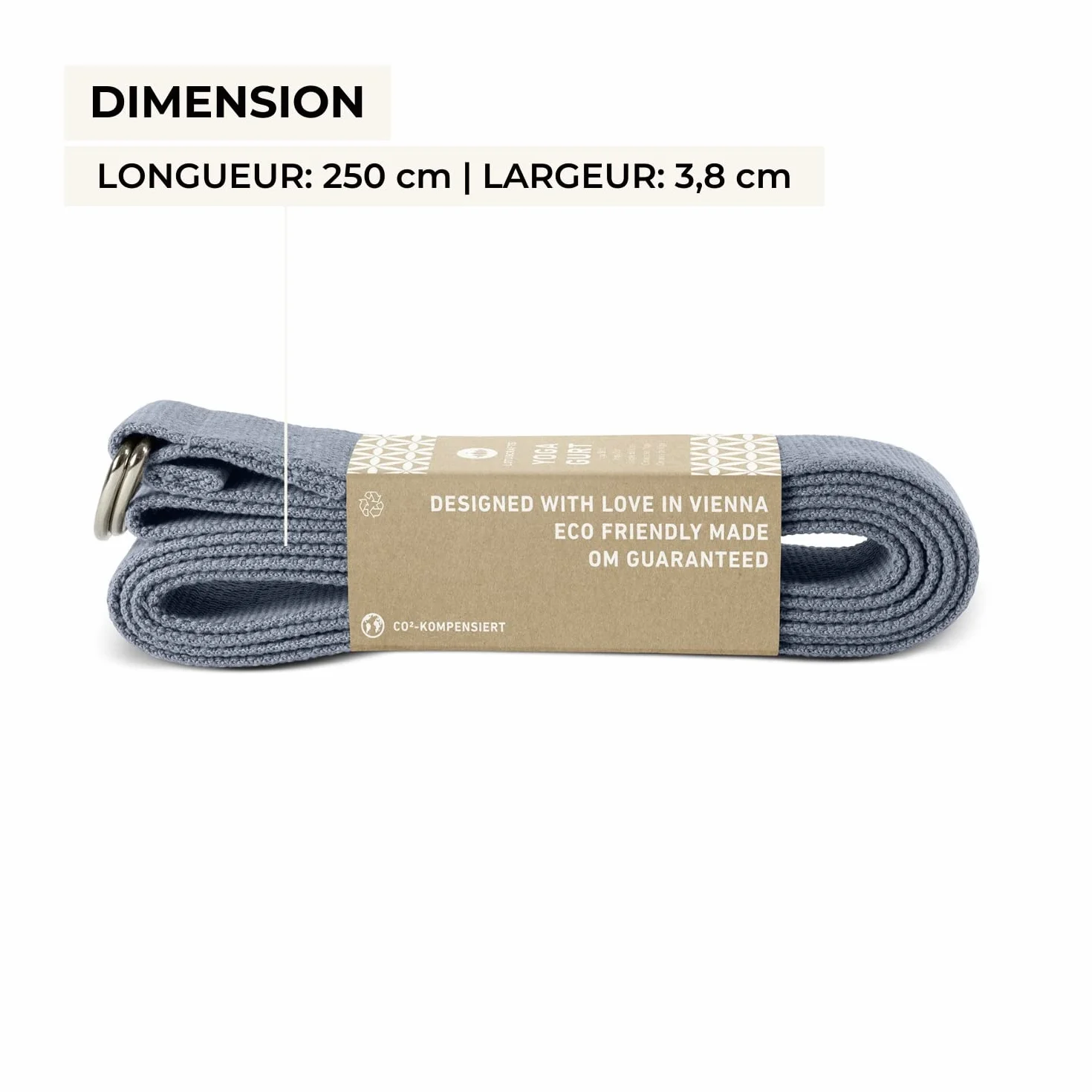 LOTUSCRAFTS Sangle de yoga, Ceinture de yoga, 100% coton bio, pour un meilleur étirement, pour débutants et avancés, 250 x 3,8 cm