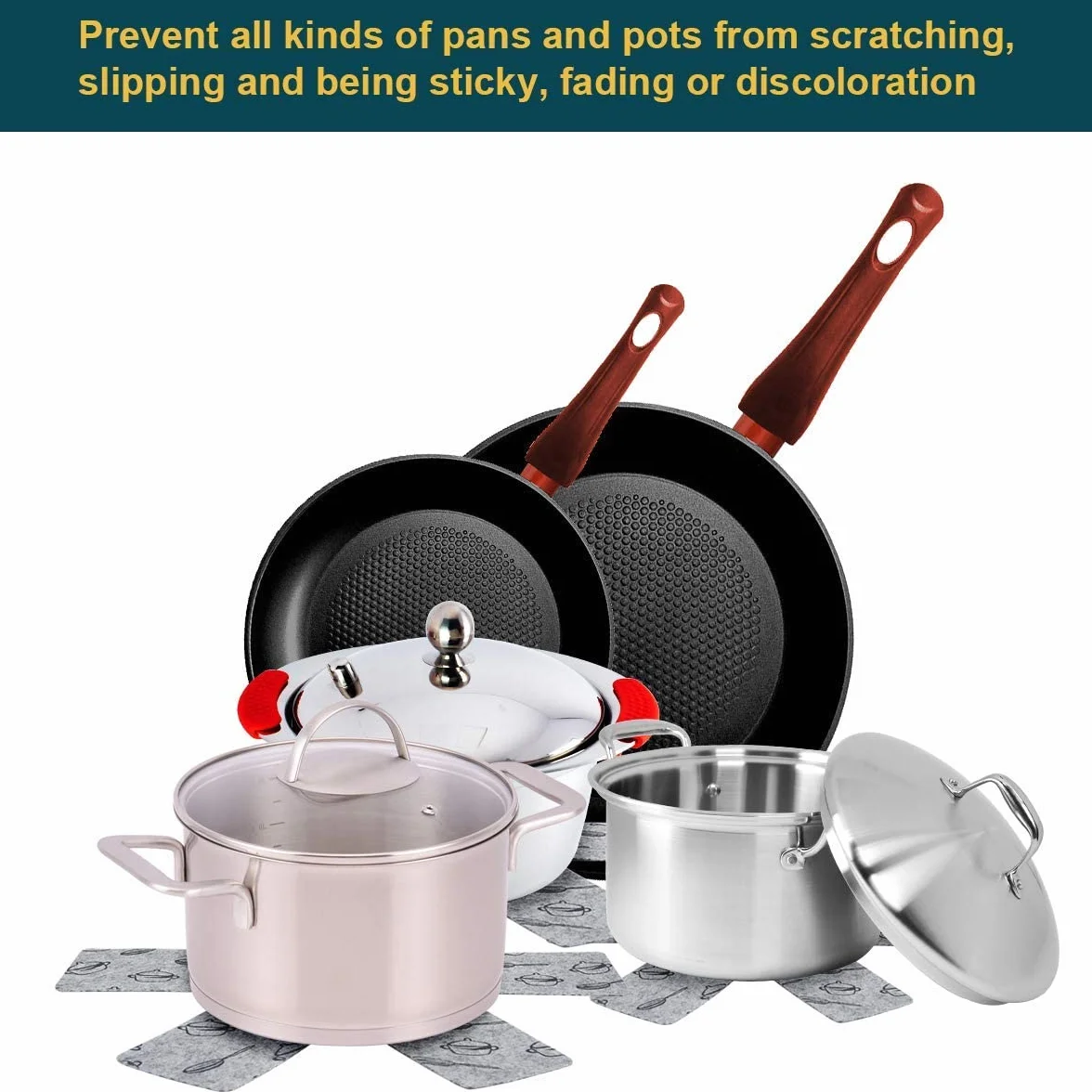 Flintronic Protection Casseroles et Protège-Poêle 8 Pièces 38 cm Coussinets d'Intercalaire Anti-Rayures Cuisine