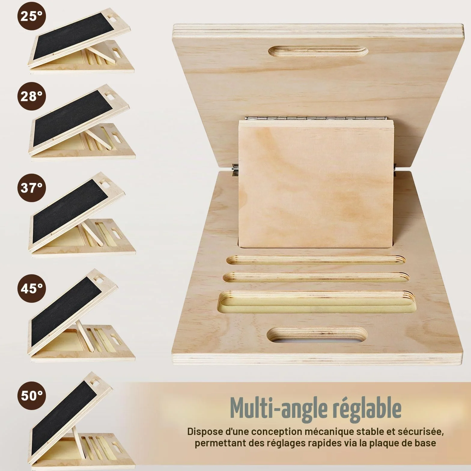 Planche D'équilibre et Planche Inclinée en Bois, Balance Board Antidérapante, Réglable Slant Board de Remise avec 5 Angles D'inclinaison, pour Les Squats, L'étirement Musculaire et L'équilibre