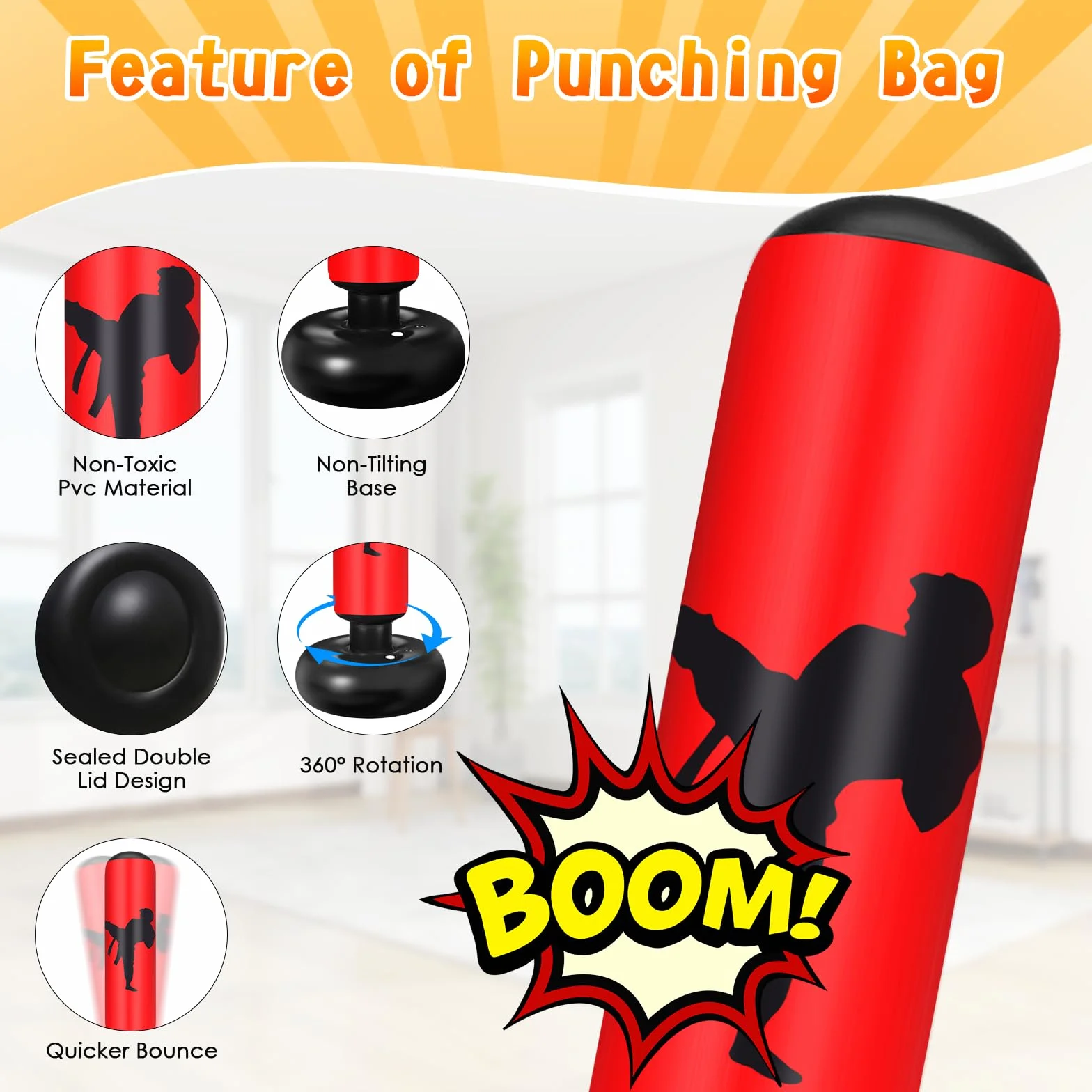 Ninonly Sac de Frappe Enfant 160cm avec Gants et Pompe Punching Ball Enfants pour Karaté Taekwondo Idéal pour Garçons et Filles de 3 à 12 Ans Punching Ball Bureau Parfait
