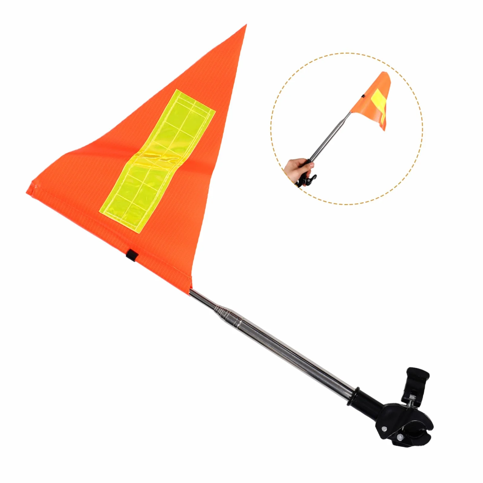 Didiseaon Fanion Rétractable Drapeau Pôle Réfléchissant Triangulaire Sécurité Golf Perche Télescopique Fibre De Verre Visibilité Ajustable Poteaux Acier Inoxydable Orange
