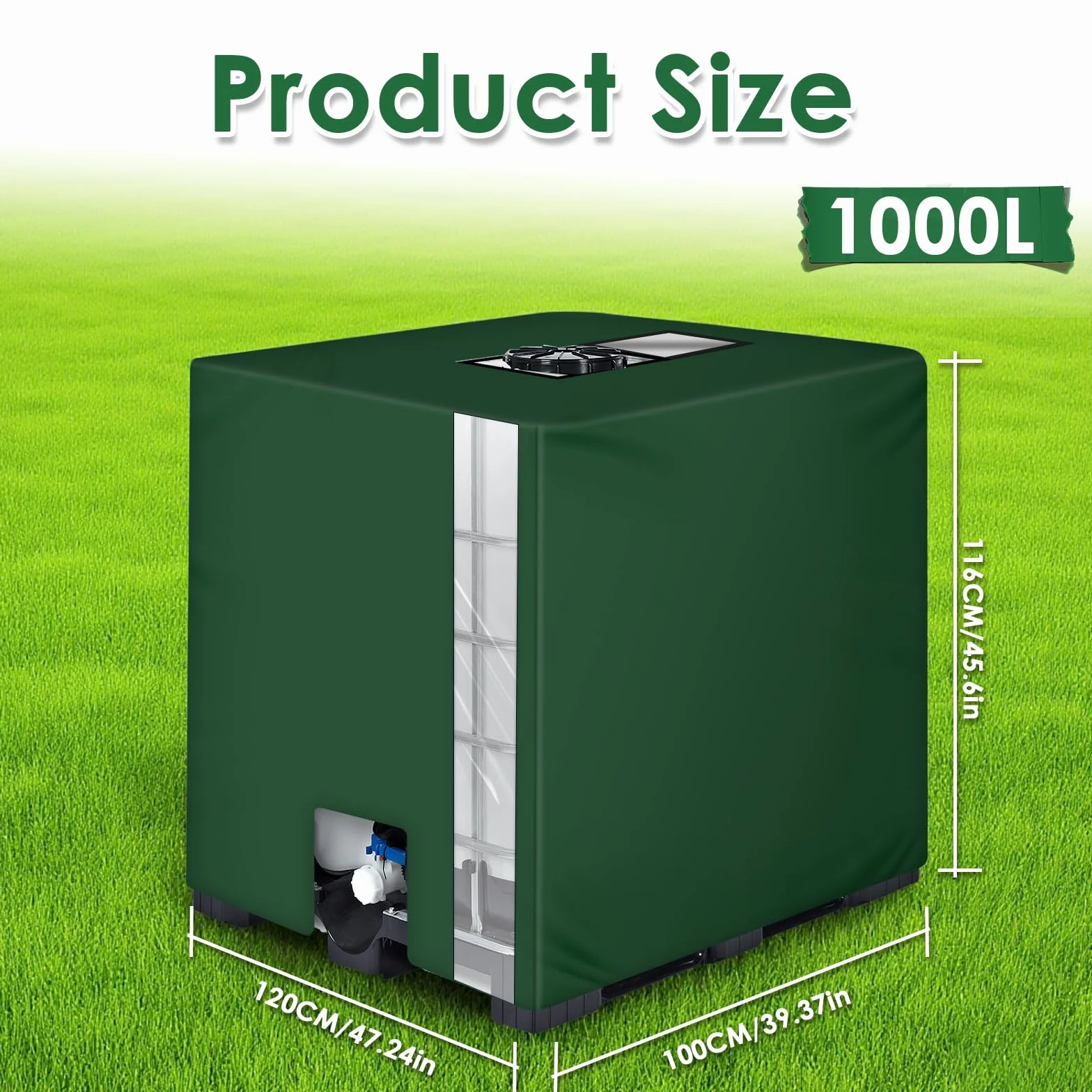 Bache pour Cuve 1000L Anti-UV Vert 116x100x120 cm