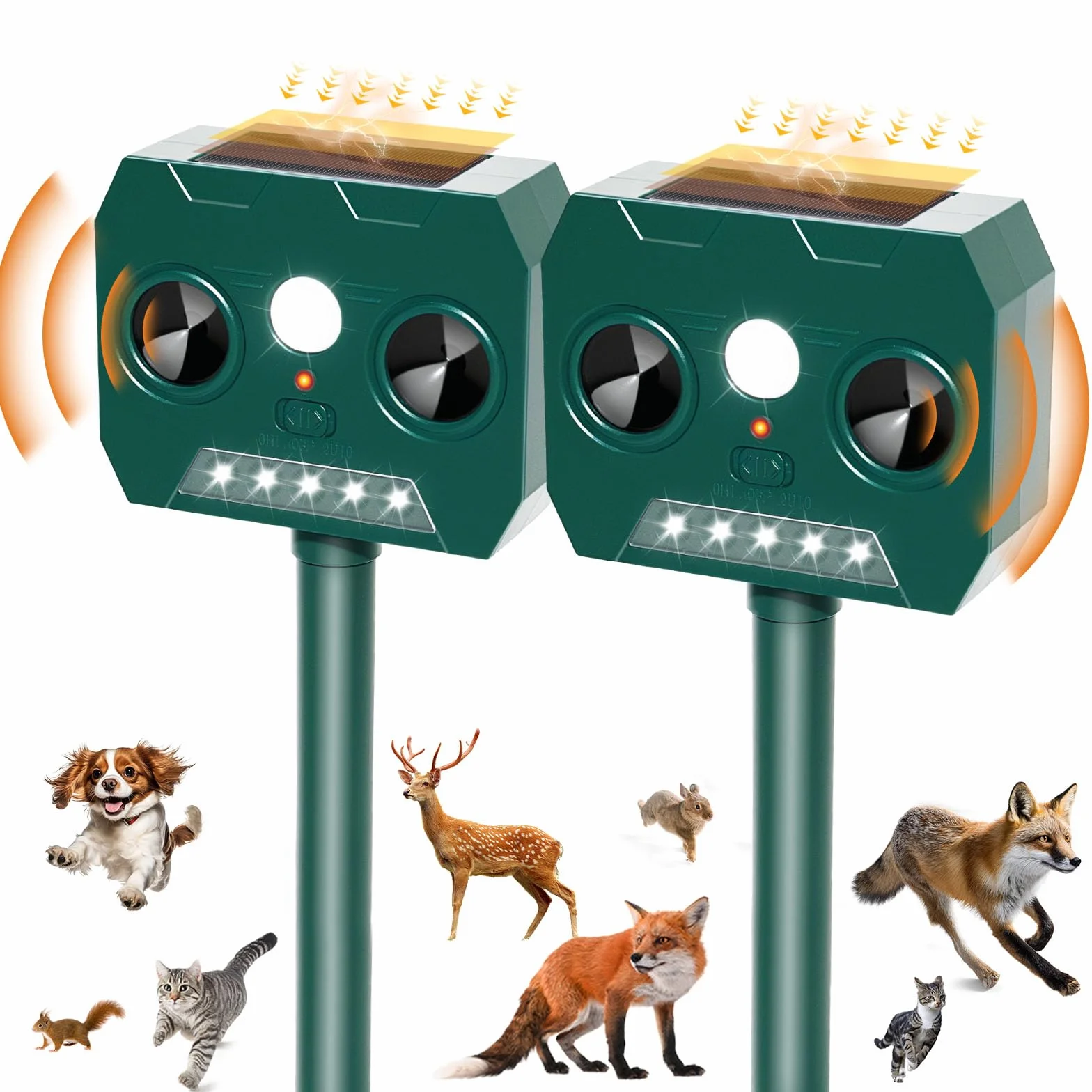 Repulsif Chat Exterieur Ultrason Solaire Impermeable IP45 12m 120° Effaroucheur Animaux Jardin LED