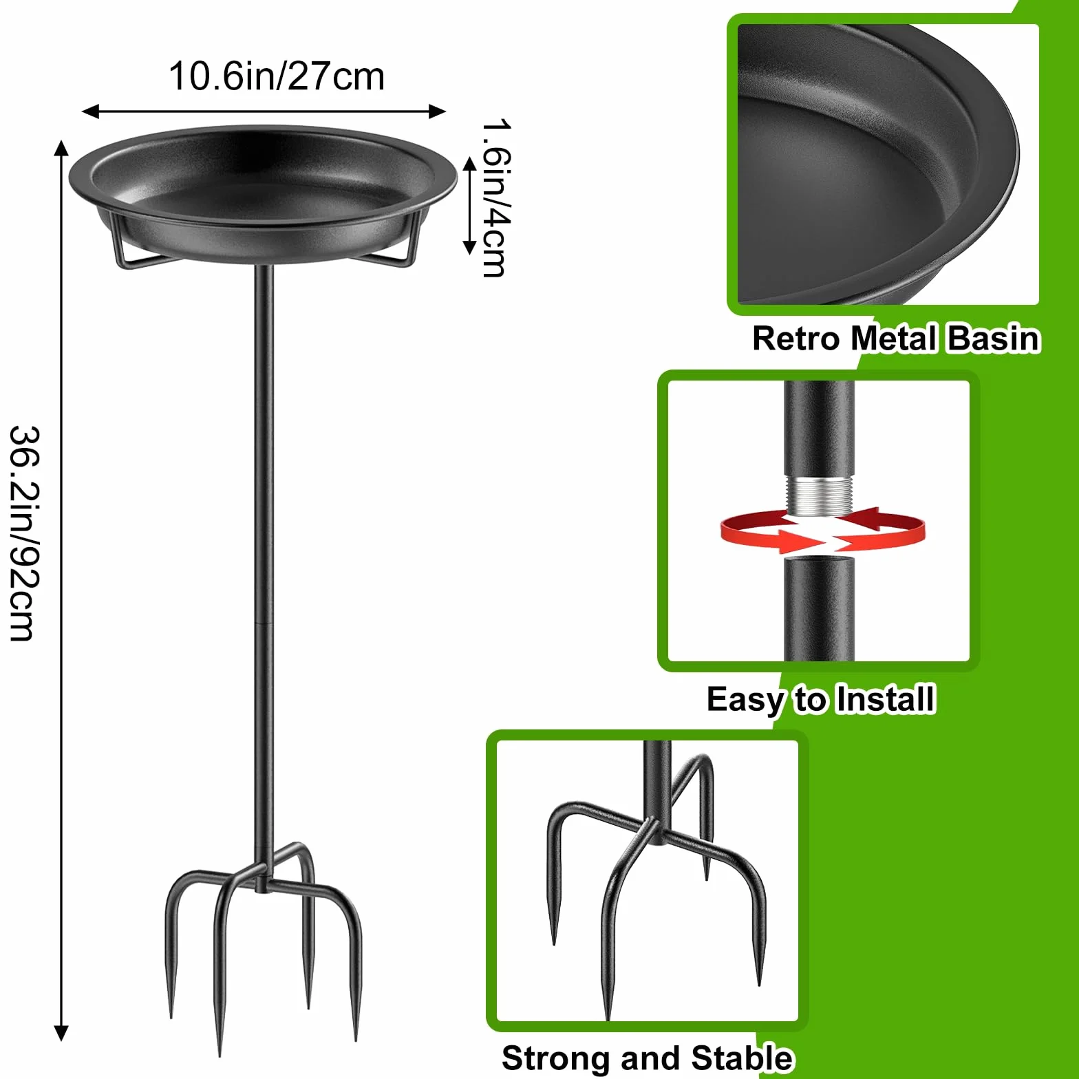 Bain d'oiseaux Abreuvoir Exterieur Fonte Hauteur 92cm Noir