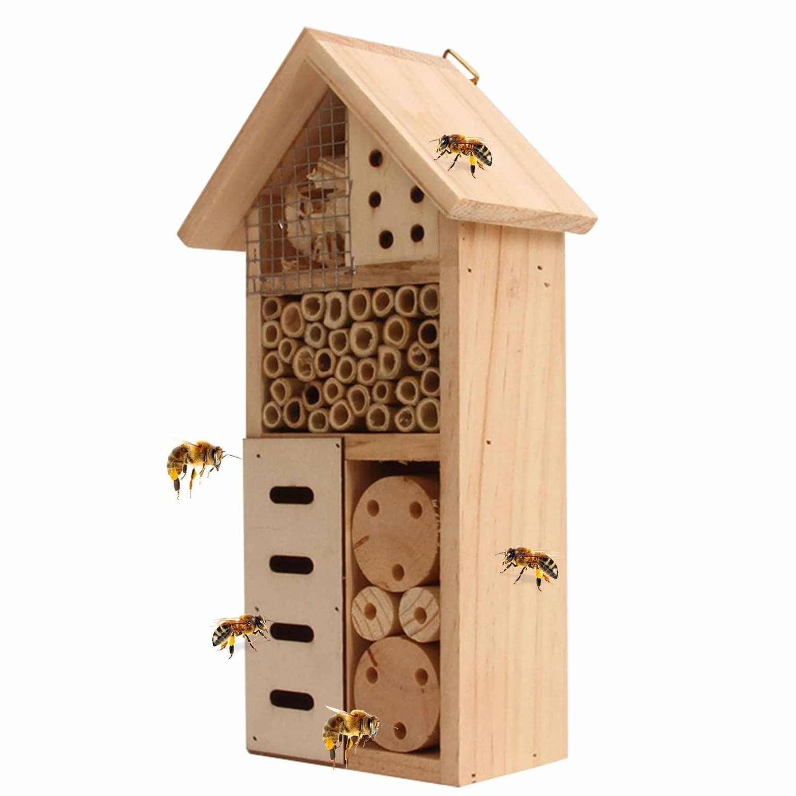 Pekoluta Maison d'insectes en Bois Hôtel pour Papillons Abeilles Coccinelles Habitat Suspendu Extérieur
