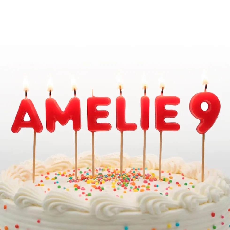 Bougies d'anniversaire personnalisées avec nom, âge et couleur pour gâteau