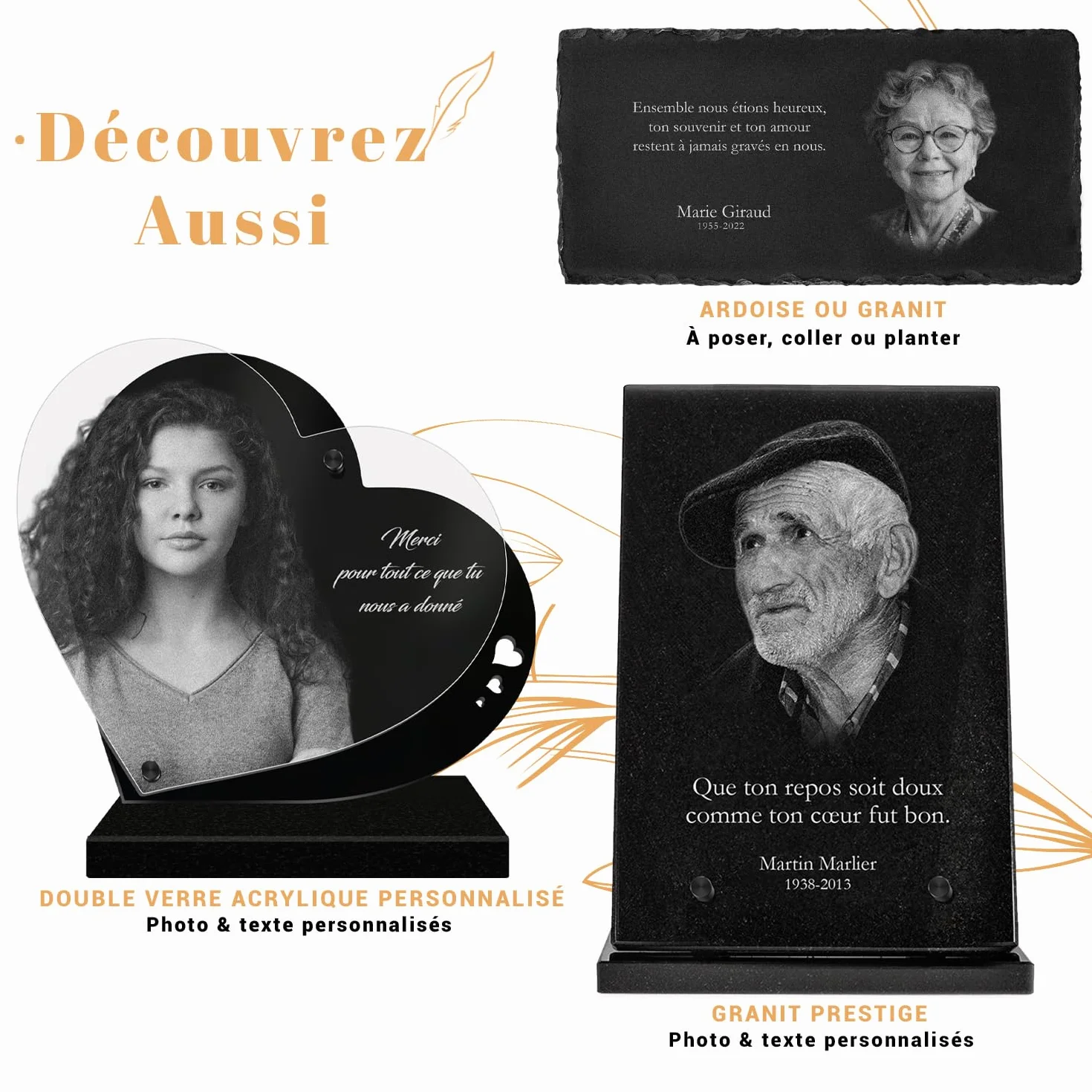 Plaque Funéraire Personnalisée Lueur ETERNEL - Fleurs Rose Pivoine Gravée au Laser pour Hommage Tombale