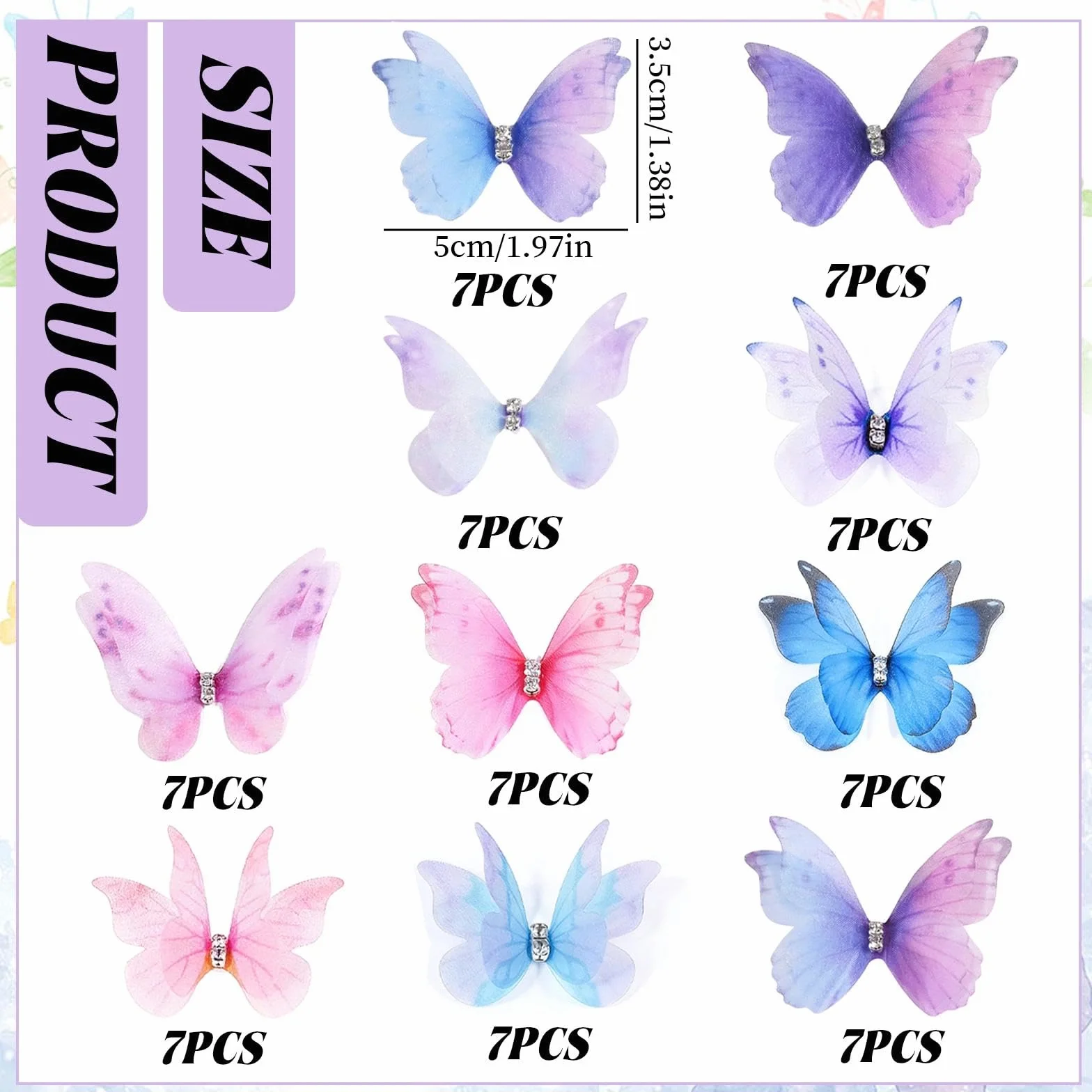 Papillon Decoration Stickers Muraux Chambre Fille 3D 70 Pièces Mousseline de Soie Translucide