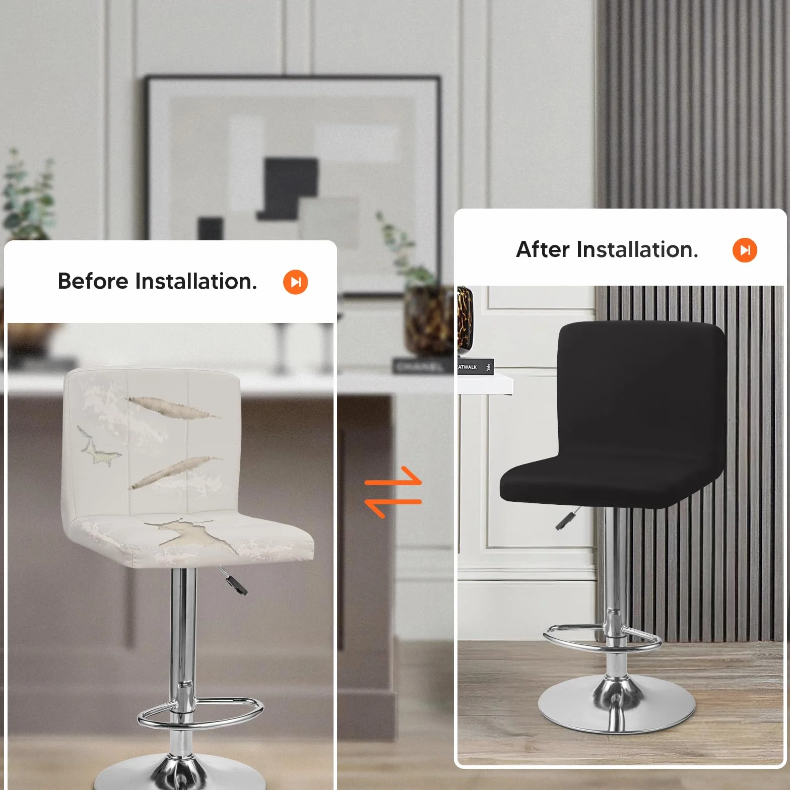 Housses de Chaise de Bar Extensible Lot de 4 Noir