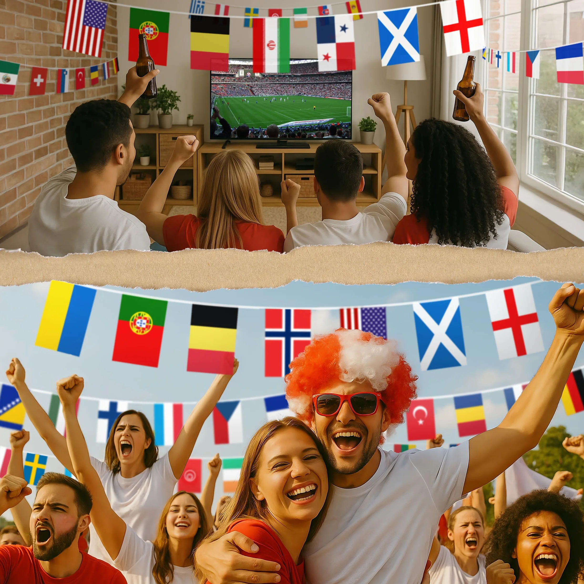 Lot de 2 fanions réutilisables de qualité supérieure pour la coupe du monde de football 2026 – Décorations de la coupe du monde de football 2026 – Vu à la télévision, bannière en polyester de qualité