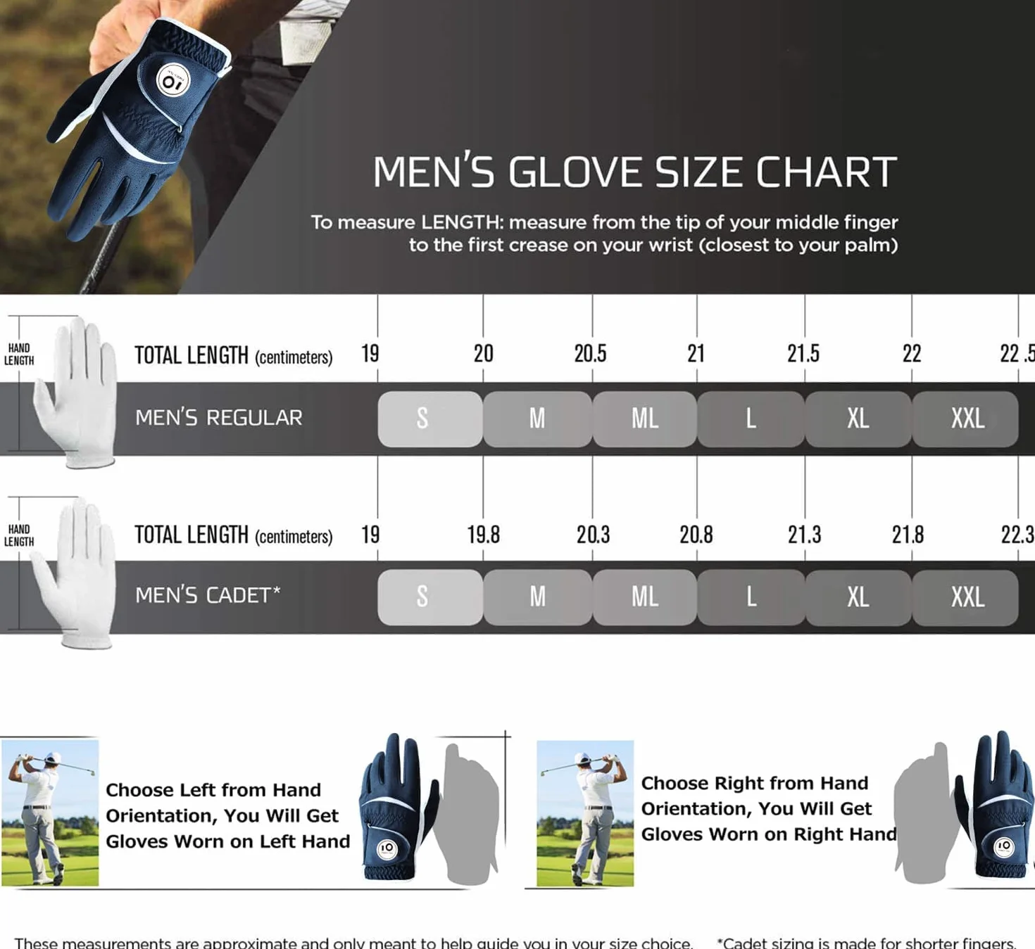 FINGER TEN Gant de Golf Homme Cuir avec Marqueur de Balle, Gants Durable Doux Confortable S M ML L XL Bleu Foncé