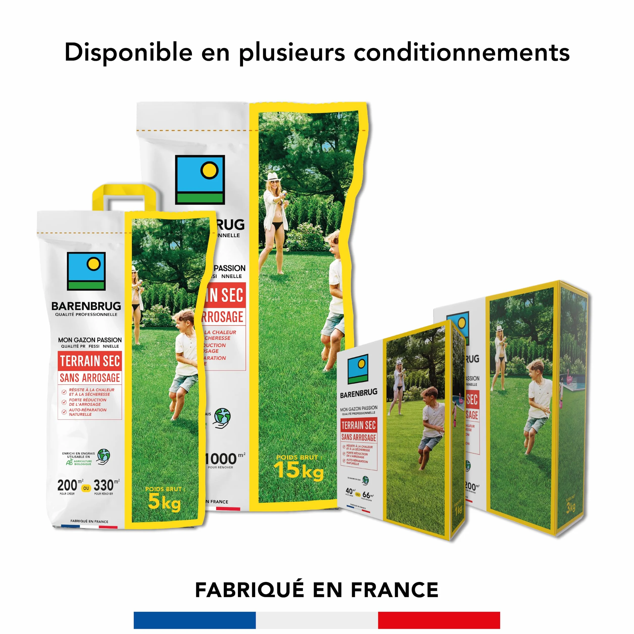 Barenbrug Gazon Terrain Sec sans arrosage 1KG Résiste Chaleur Sécheresse Forte Réduction Arrosage Autoréparation Naturelle
