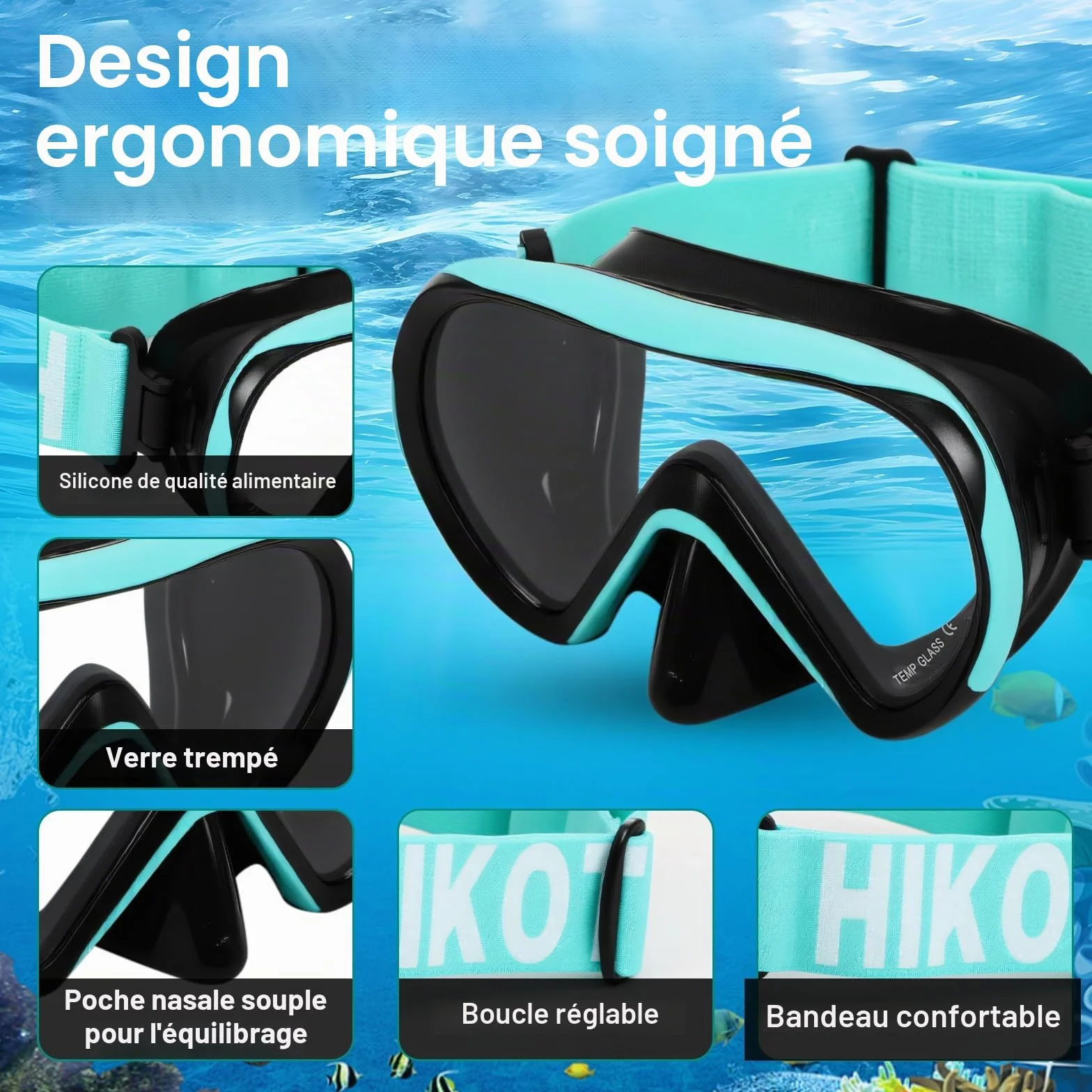 Masque de Plongée Enfant 4-16 Ans 180° Vision Panoramique HD Verre Trempé Anti-Buée Anti-Fuite