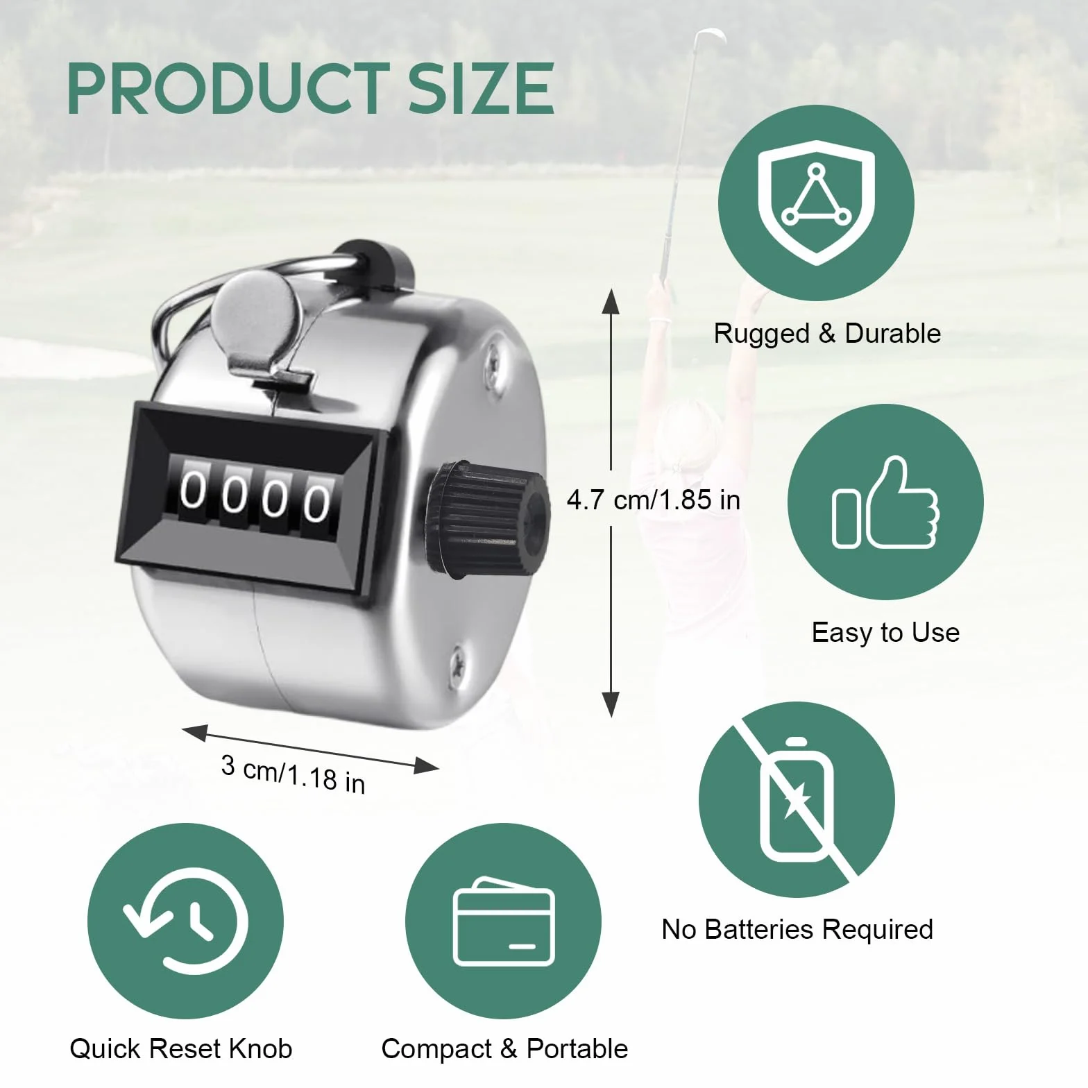 Compteur Manuel en Métal 4 Chiffres Mécanique Universel Argent pour Golf Fitness Sports