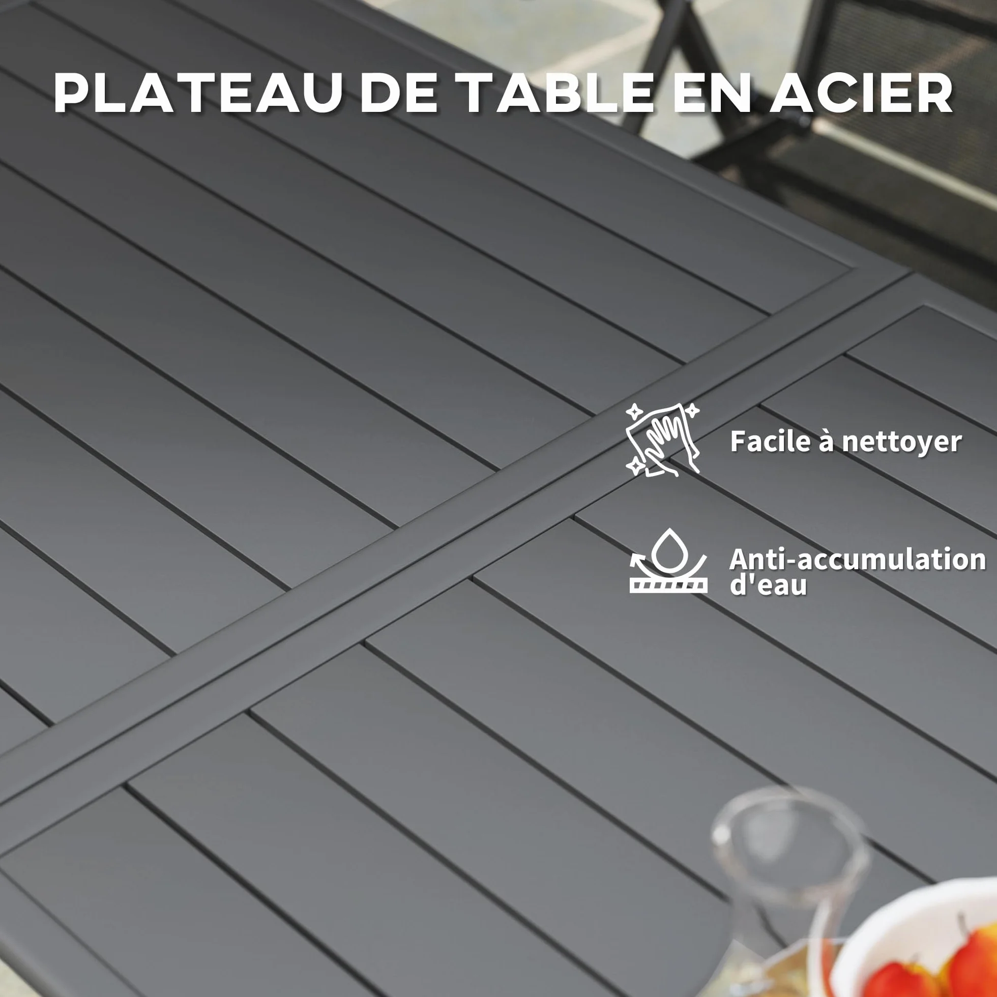 Outsunny Table à Manger de Jardin 150x80x74 cm Acier Anti-Rouille Gris