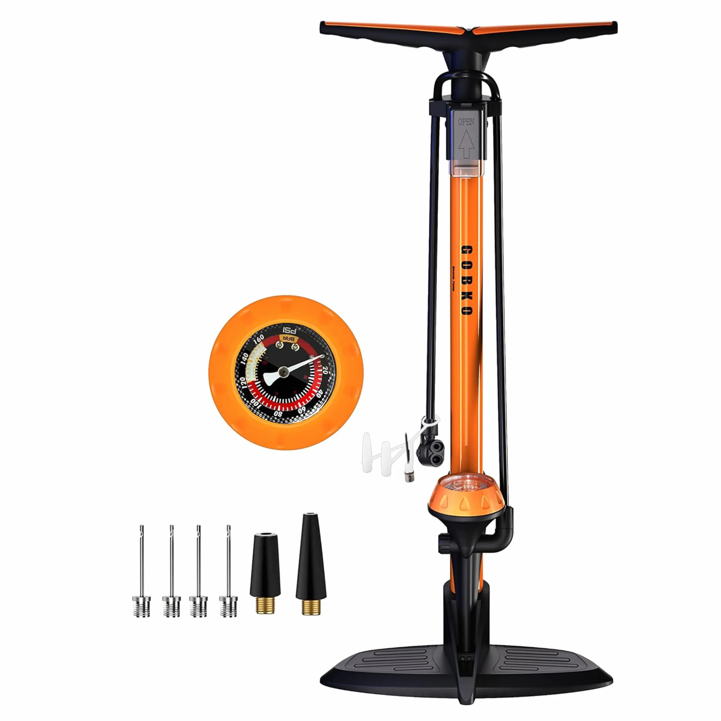 Pompe à Pied pour vélo GOBKO, Pompe à air au Sol, Pompe à vélo avec Grand manomètre pour Affichage de la Pression, Double tête adaptée à Toutes Les vannes