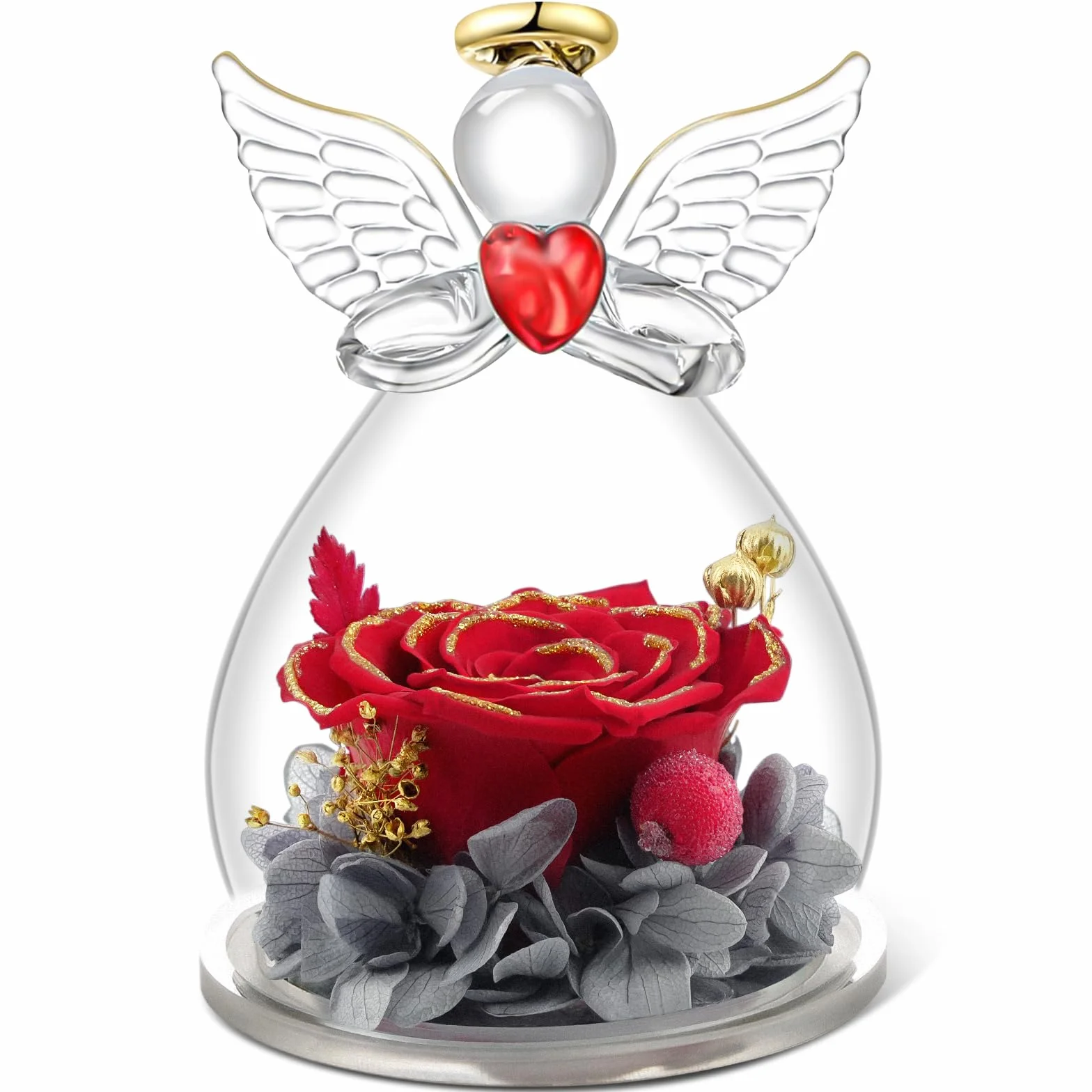 Rose Éternelle Figurine d'Ange Dôme en Verre Cadeau pour Mère