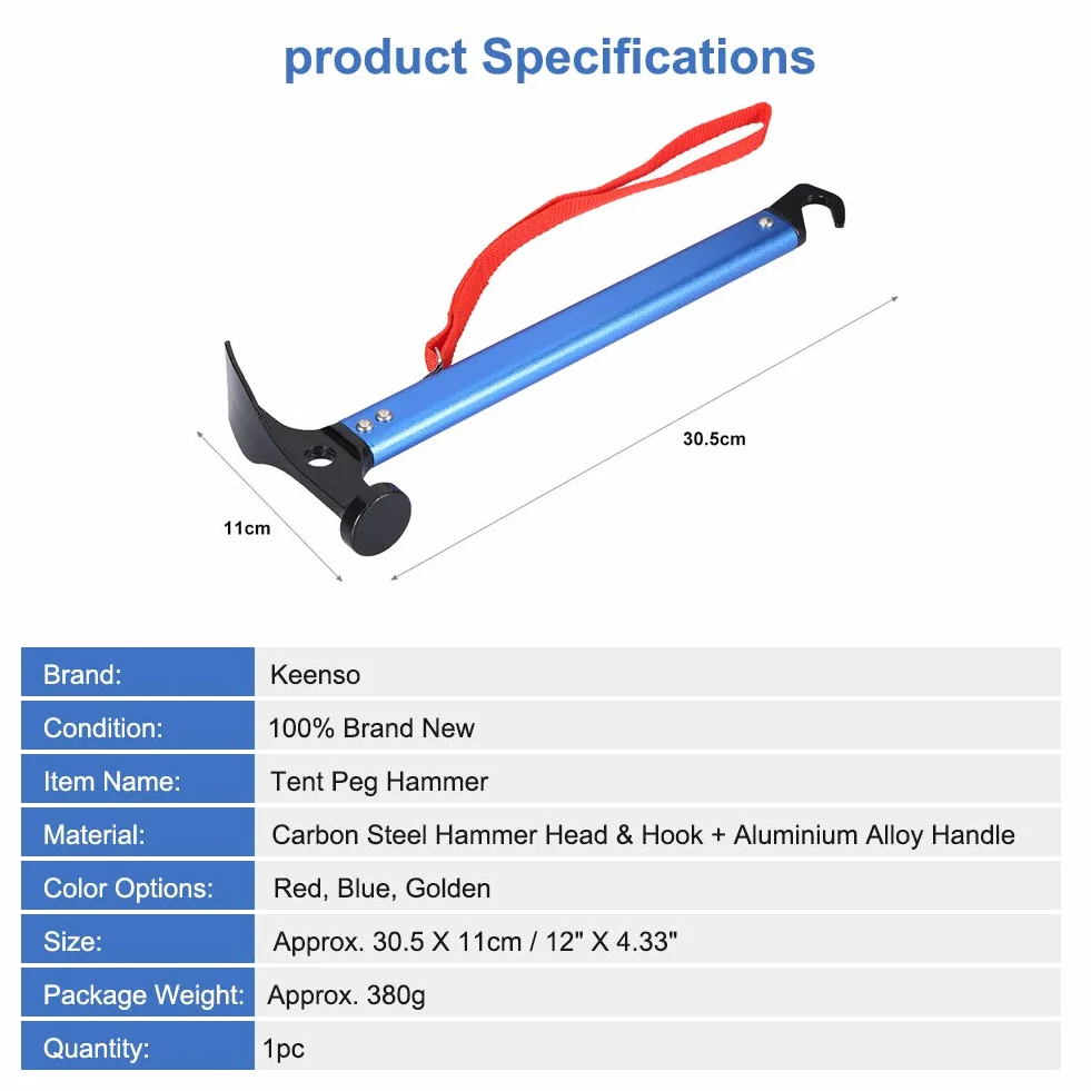 Marteau de Tente Piquets Maillet Portable Camping Bivouac Bleu