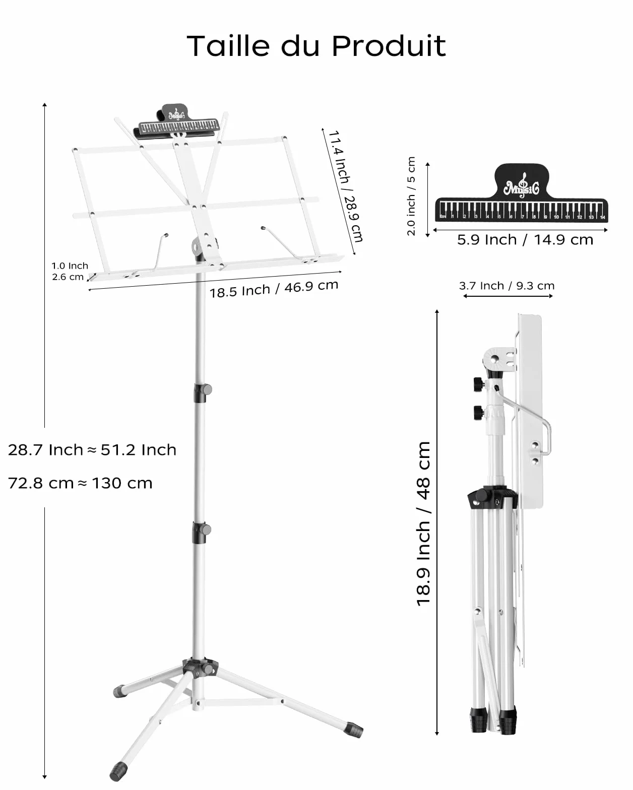 K KASONIC Pupitres de Musique Solides et Légers, 2 en 1 Portatif, Sac de Transport, Blanc