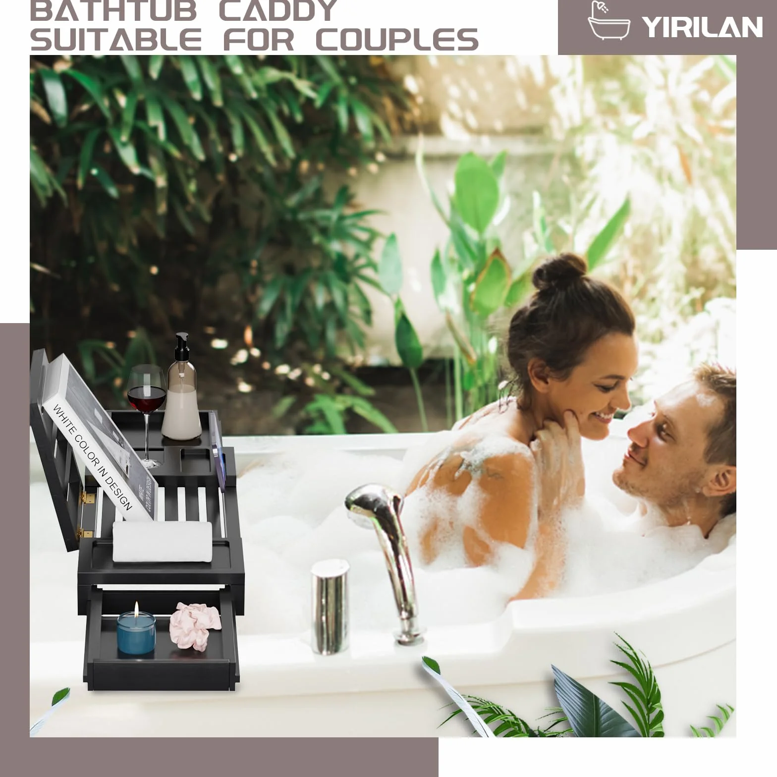 Plateau de baignoire en bambou extensible étanche Noir