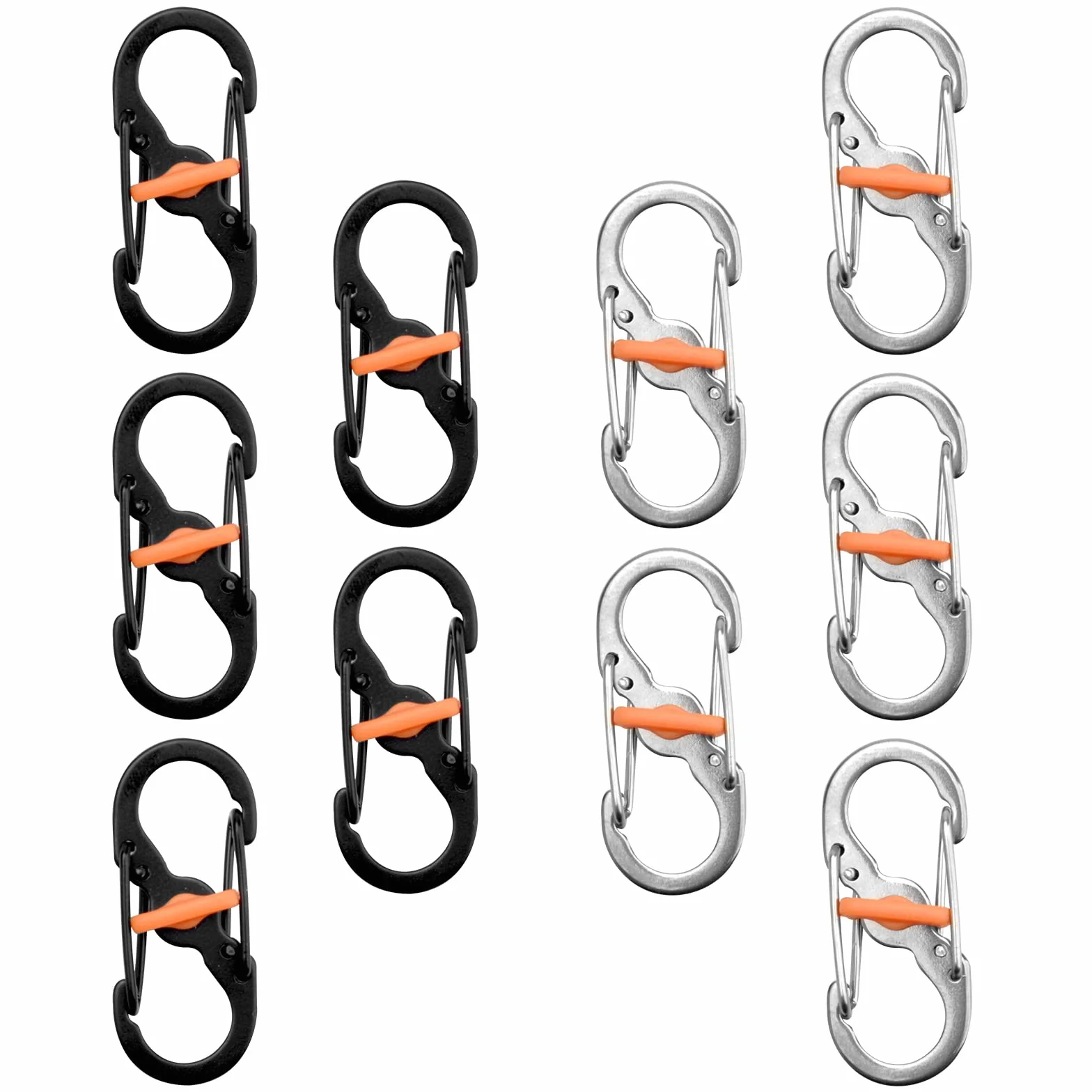 Lot de 10 mini mousquetons doubles acier inoxydable S petit pour camping plein air antivol anti-chute porte-clés sac à dos
