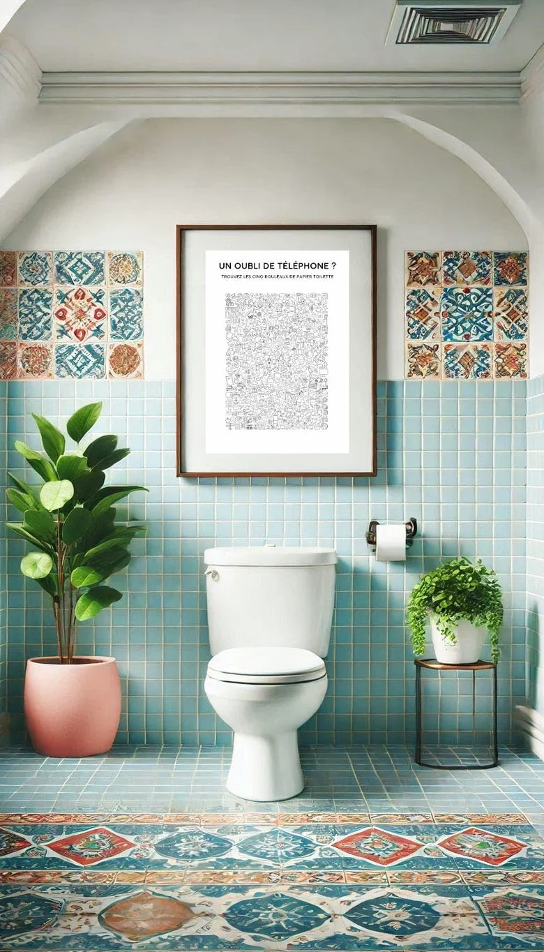 Affiche Murale Jeu Cherche et Trouve pour WC – Décoration Originale et Ludique Toilettes Idée Cadeau